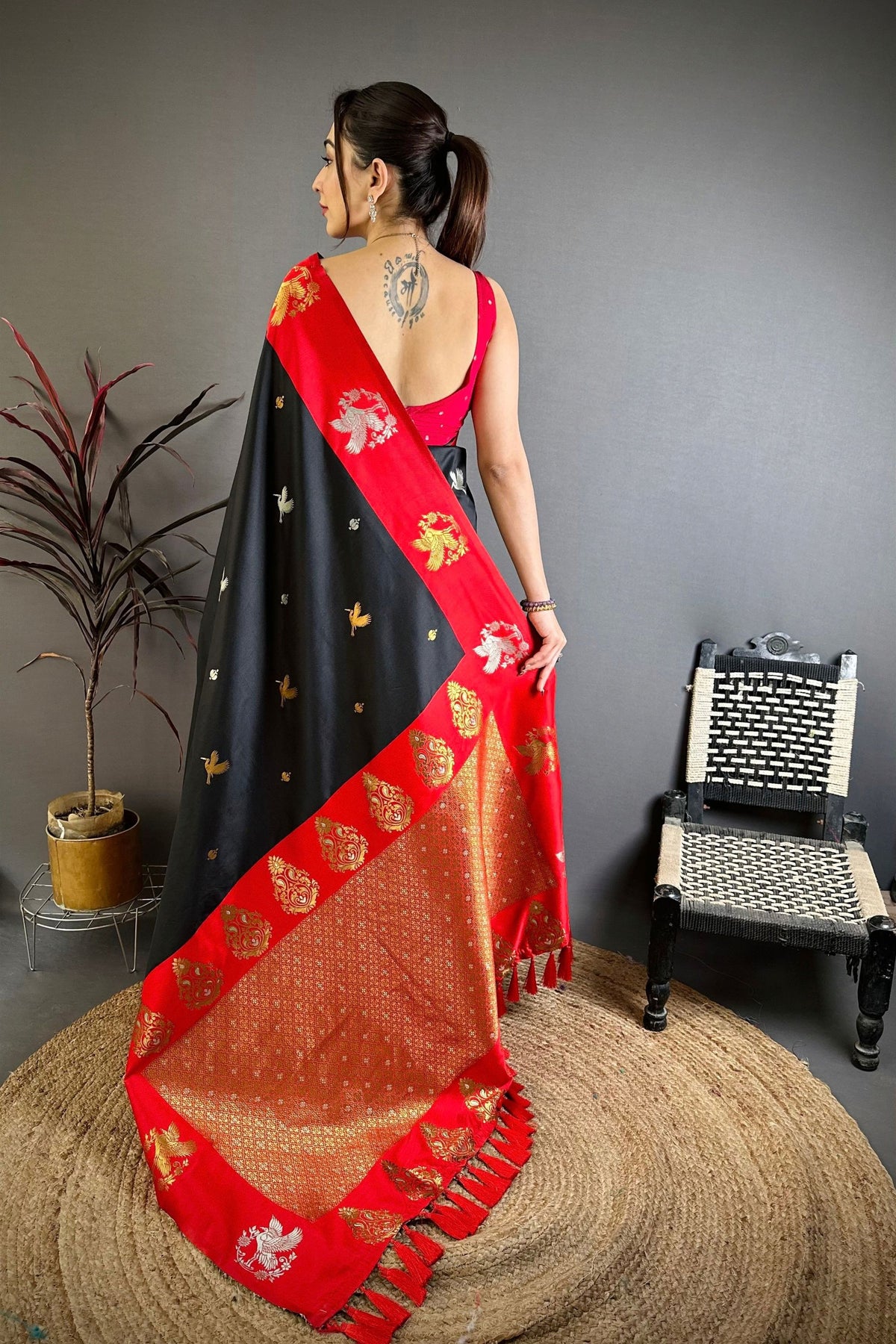 Stunning Black Soft Silk Jacquard Work Designer Saree for Women