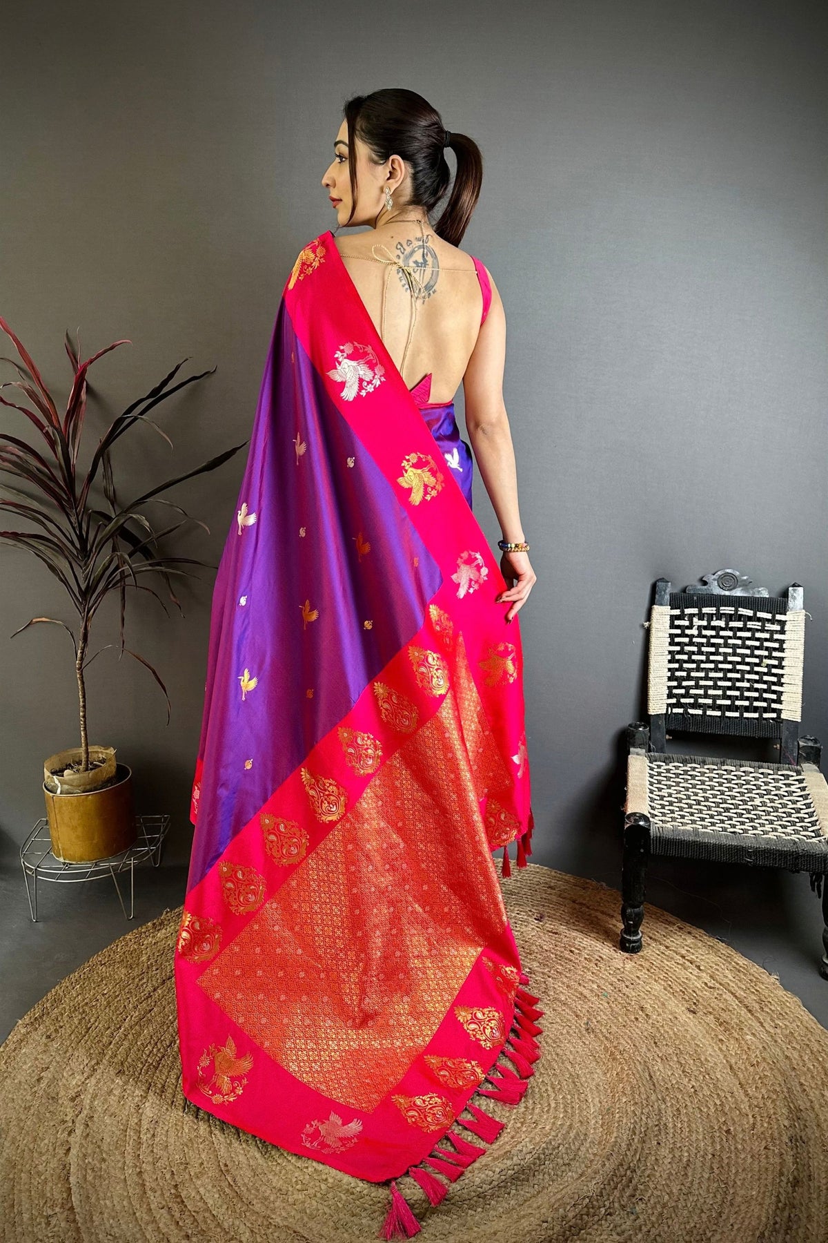Stylish Purple Soft Silk Jacquard Work Designer Saree for Women