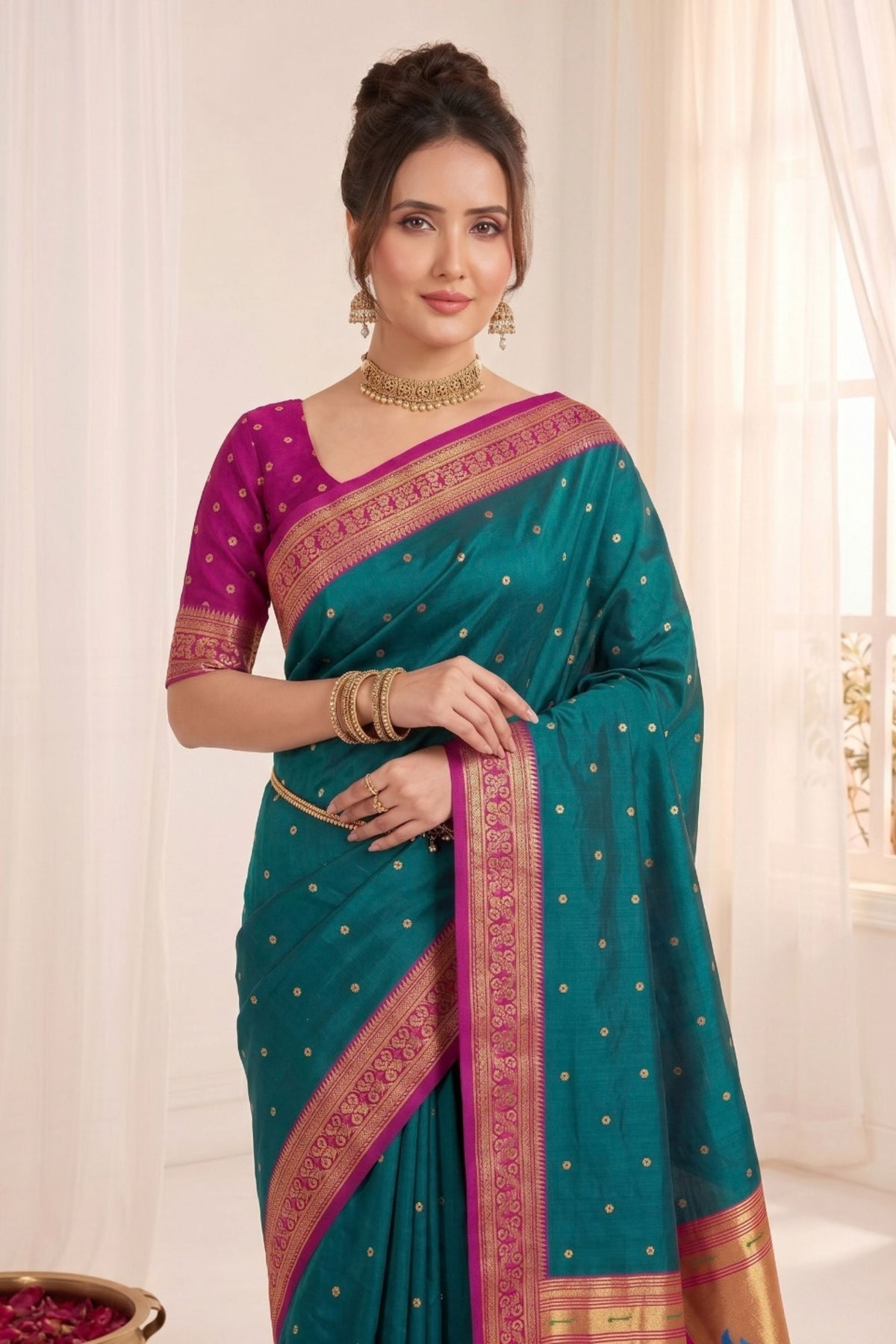 Amazing Teal Blue Soft Silk Paithani Woven Designer Saree for Women