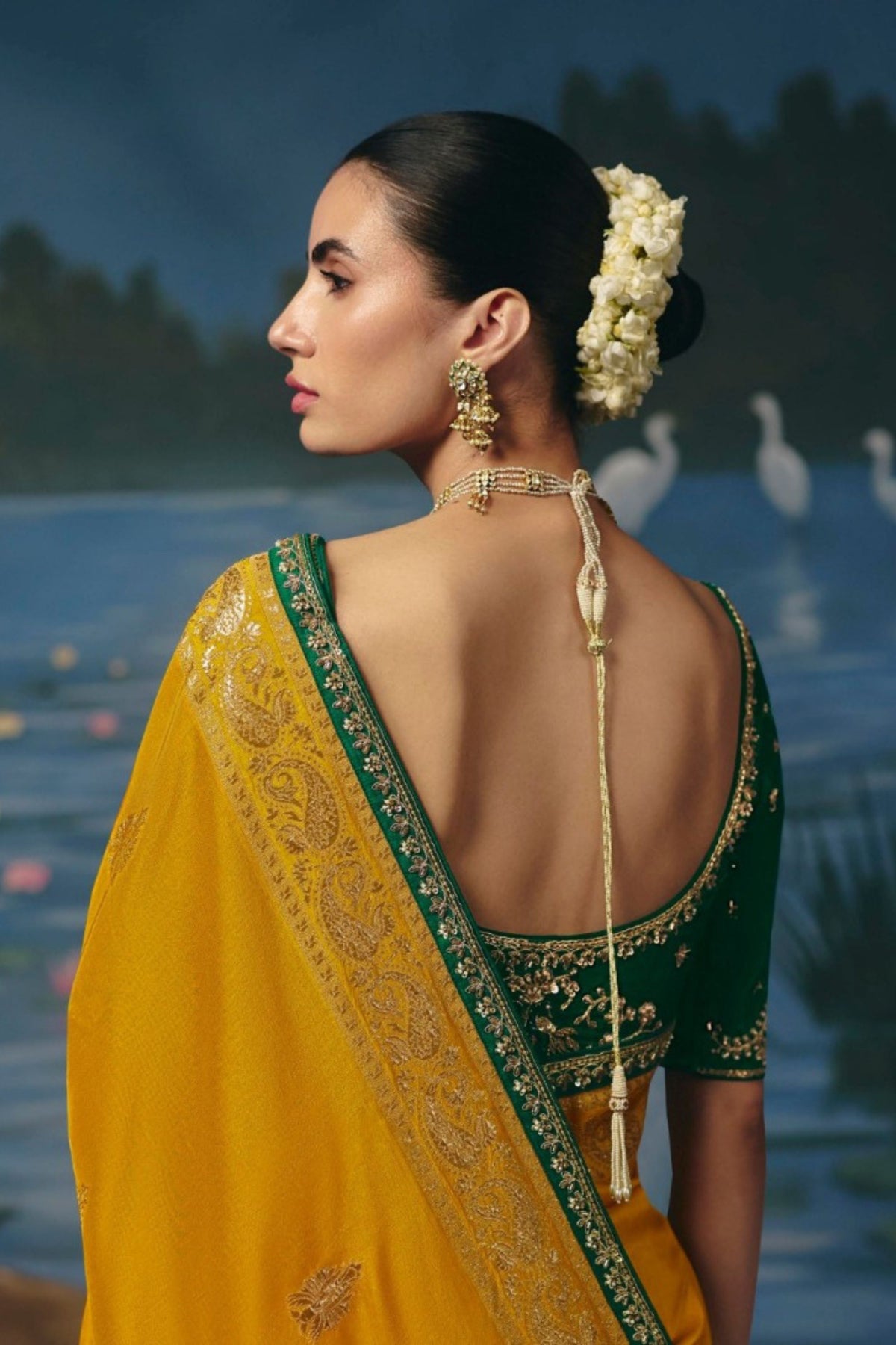 Radiant Mustard Yellow Dola Silk Saree Cut Dana Beads Work Handwork for Women