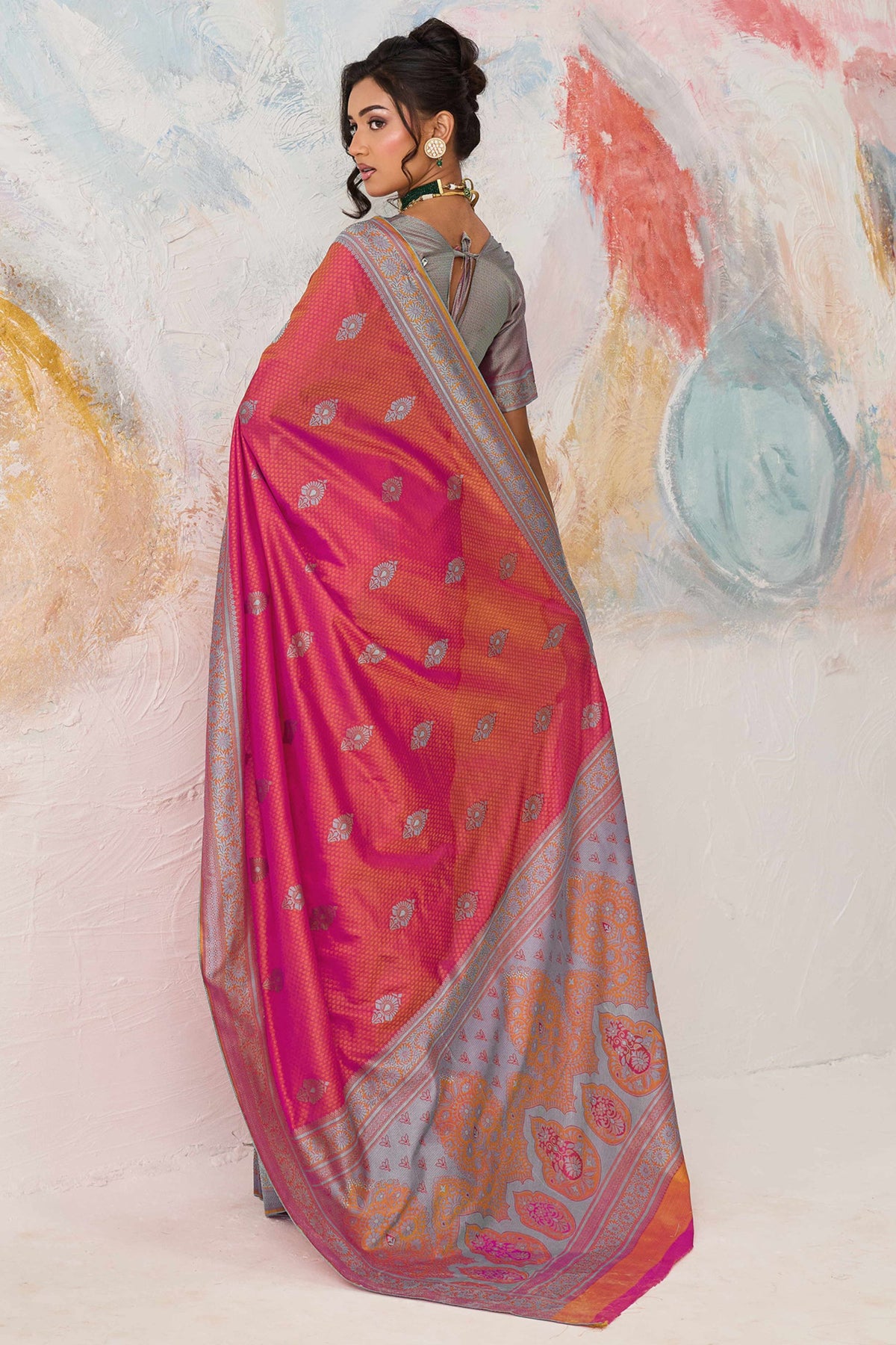 Graceful Pink Kanjivaram Silk Saree Zari Weaving Work for Women