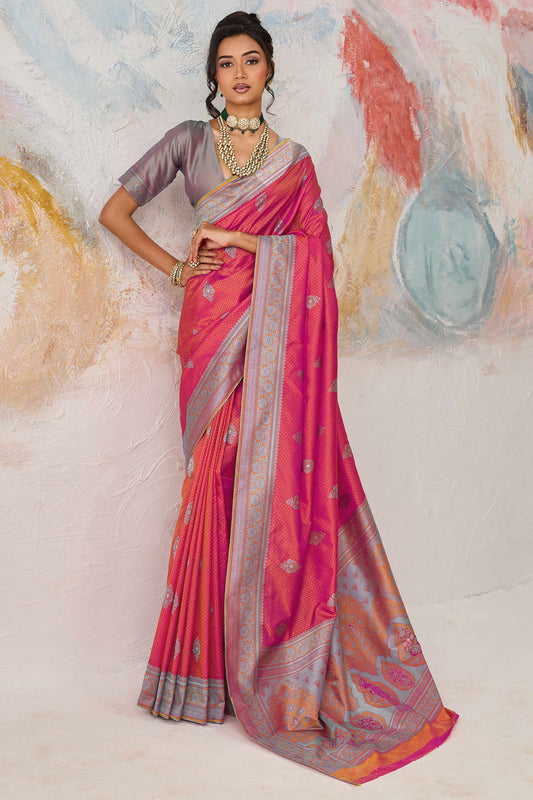 Graceful Pink Kanjivaram Silk Saree Zari Weaving Work for Women