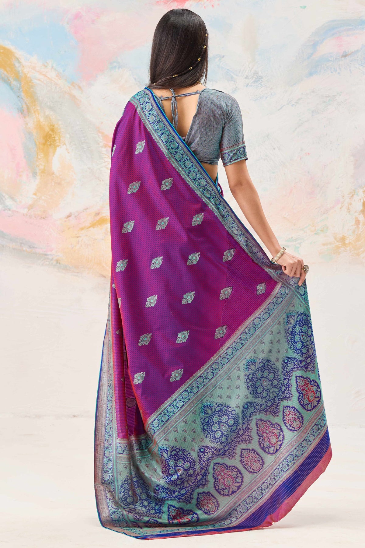 Royal Purple Kanjivaram Silk Saree Zari Weaving Work for Women