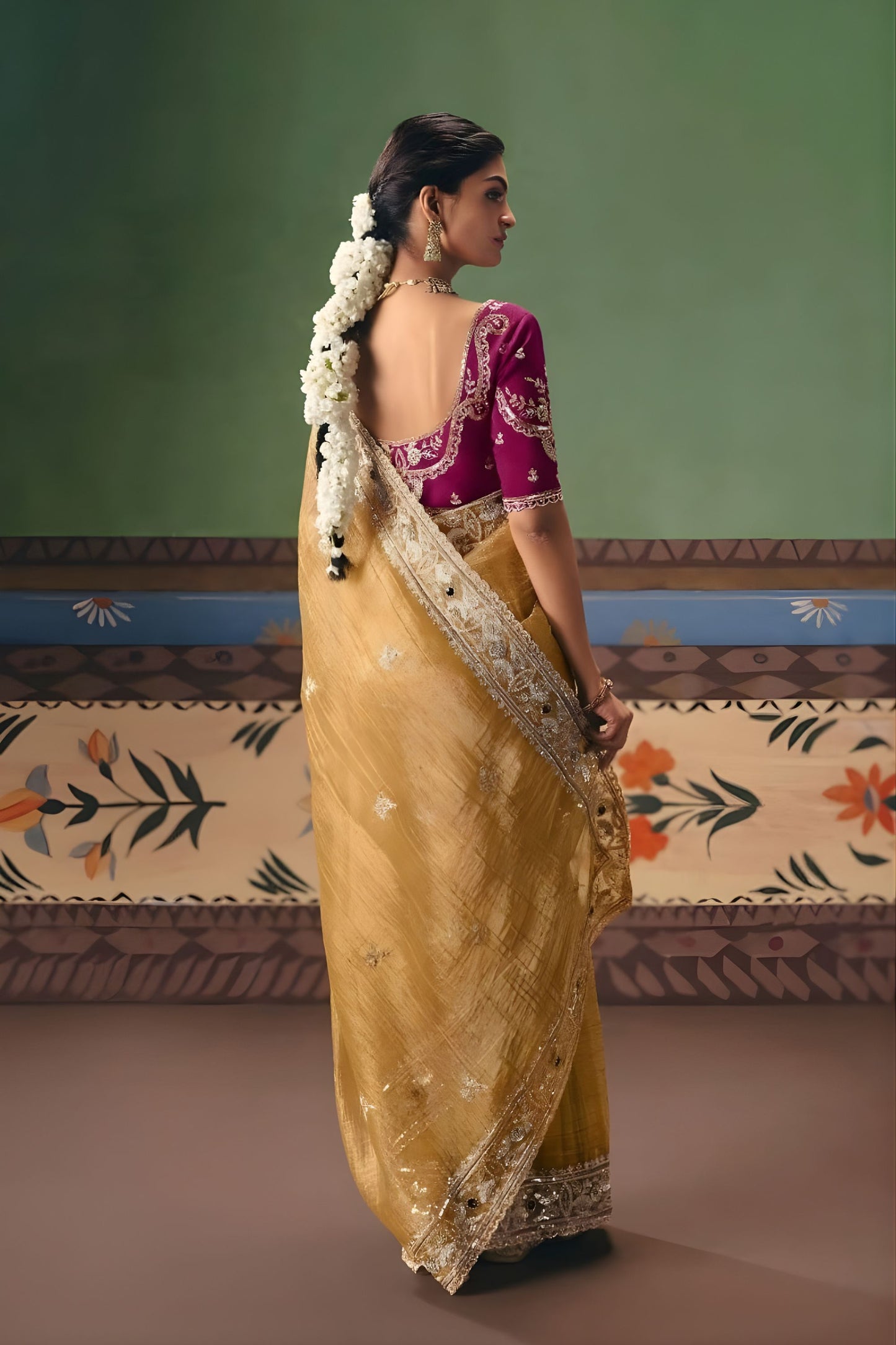 Mustard Yellow Organza Silk Saree Heavy Zari Embroidery Border Designer Blouse