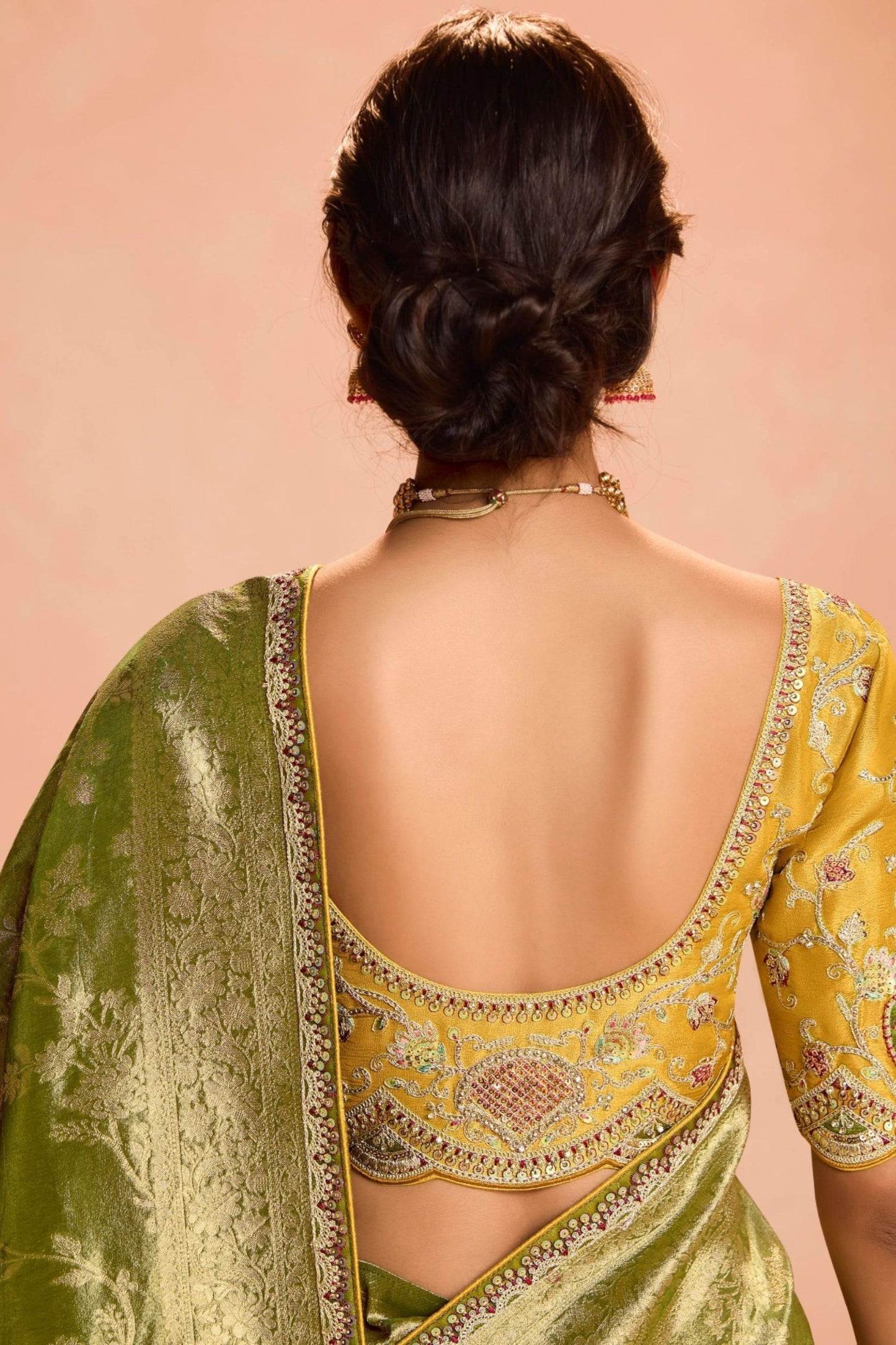Olive Green Soft Silk Saree with Zari Weaving Designer Blouse
