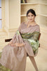 Dusty Beige and Olive Green Floral Printed Linen Silk Saree with Zari Accents