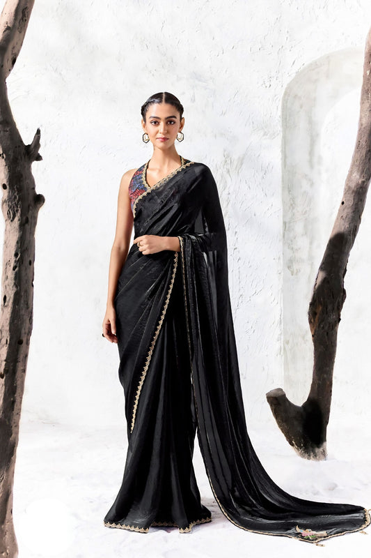 Elegant Black Premium Luxe Silk Organza Saree For Women