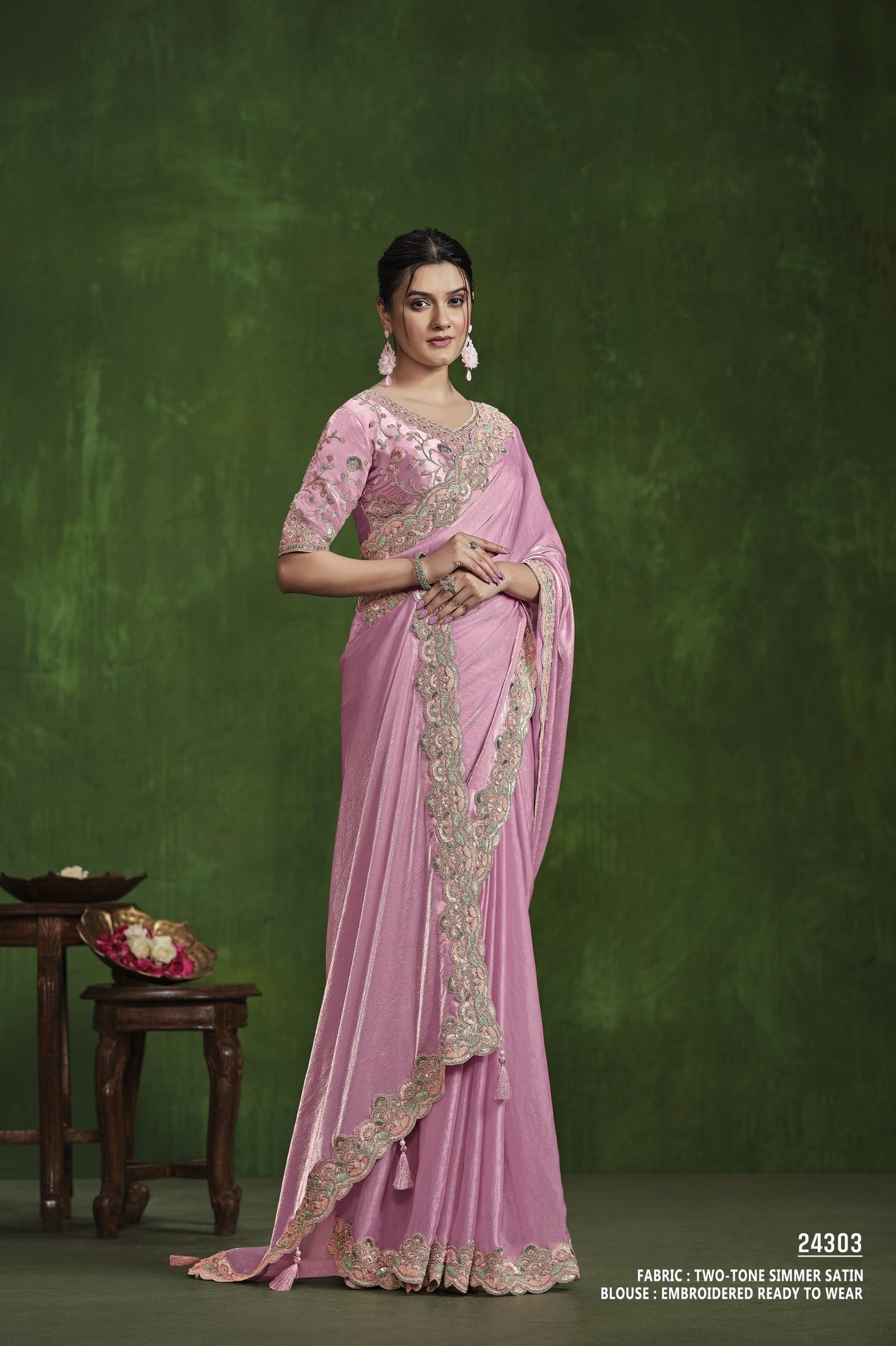 Light Pink Embroidered Silk Saree with Designer Blouse