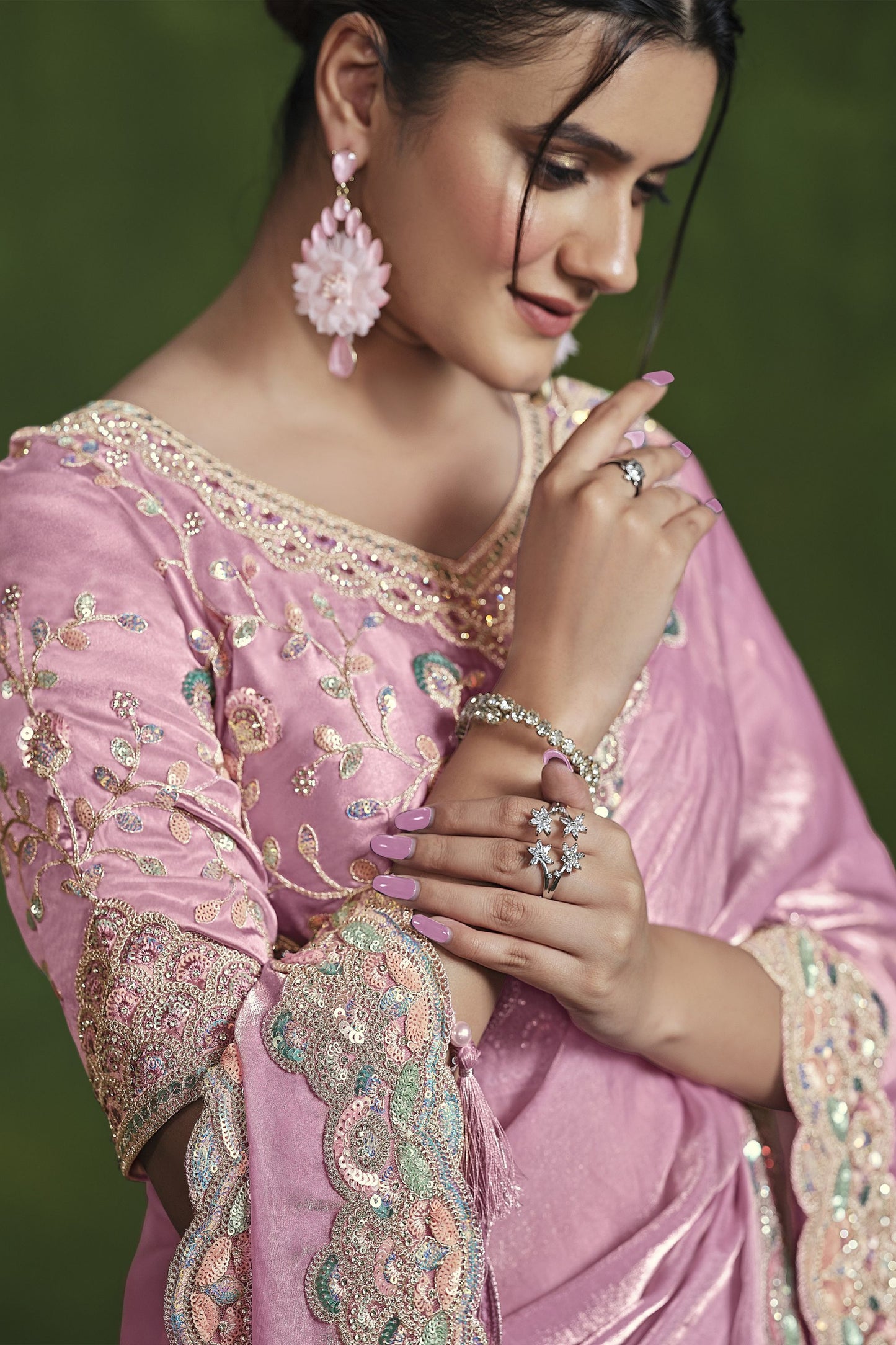 Light Pink Embroidered Silk Saree with Designer Blouse