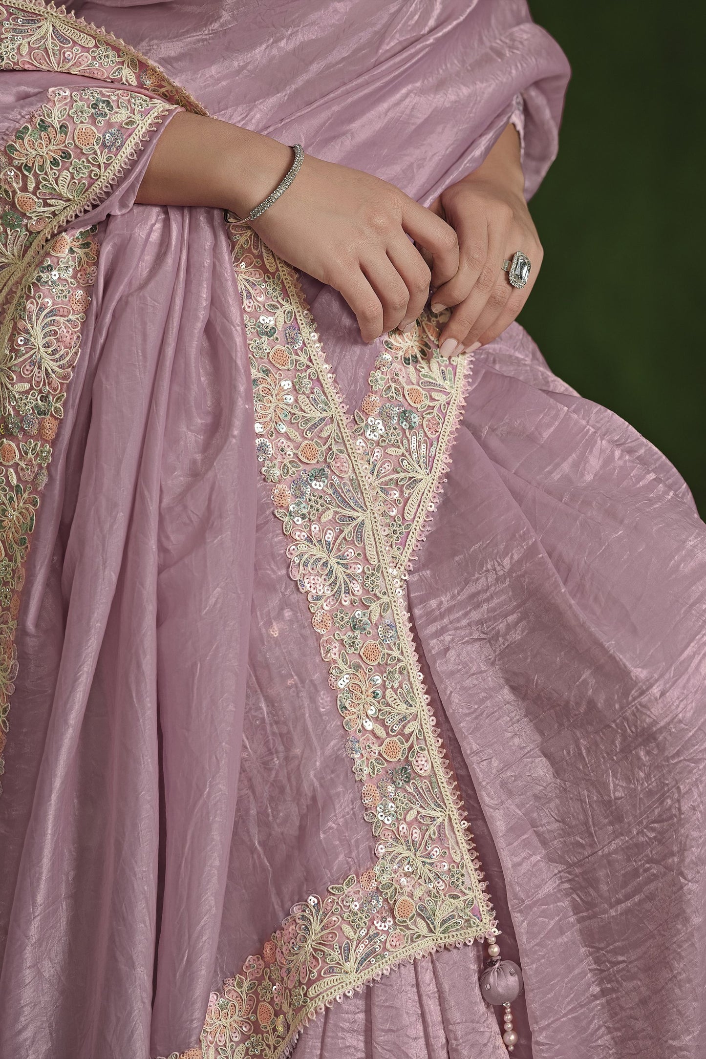 Onion Embroidered Silk Saree with Designer Blouse
