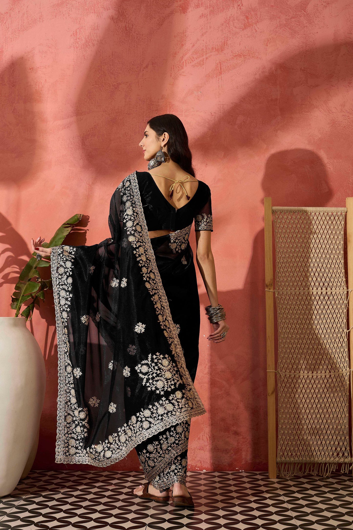 Black Embroidered Georgette Saree with Designer Border Party Wear Saree