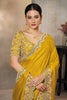 Mustard Yellow Silk Saree with Stone and Zari Border Designer Saree