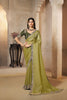 Olive Green Designer Silk Saree with Heavy Border Contrast Blouse