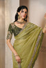 Olive Green Designer Silk Saree with Heavy Border Contrast Blouse