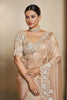 Elegant Beige Organza Silk Saree Pastel Embroidered Floral Border