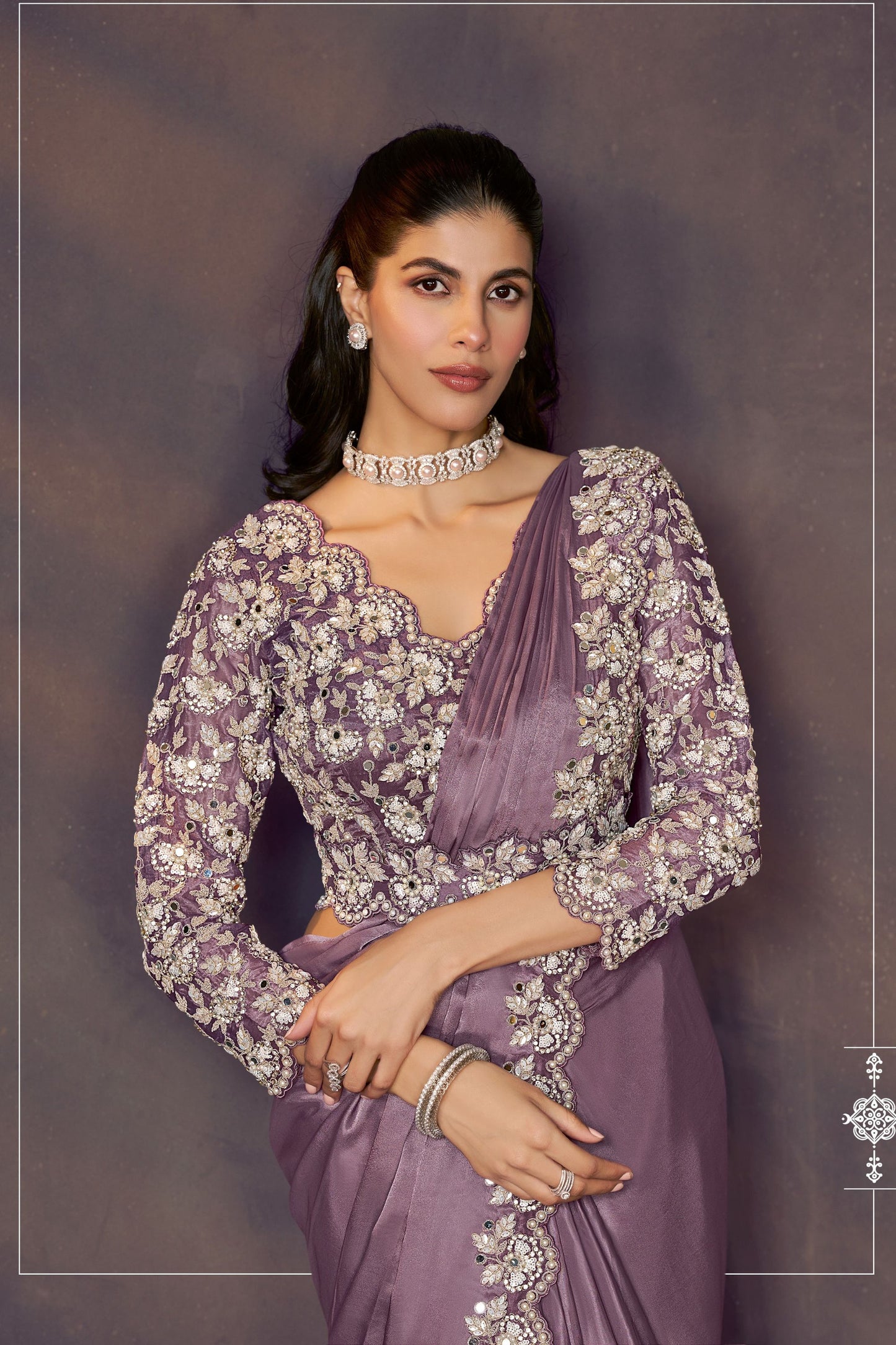 Designer Mauve Embroidered Silk Saree with Heavy Work Blouse