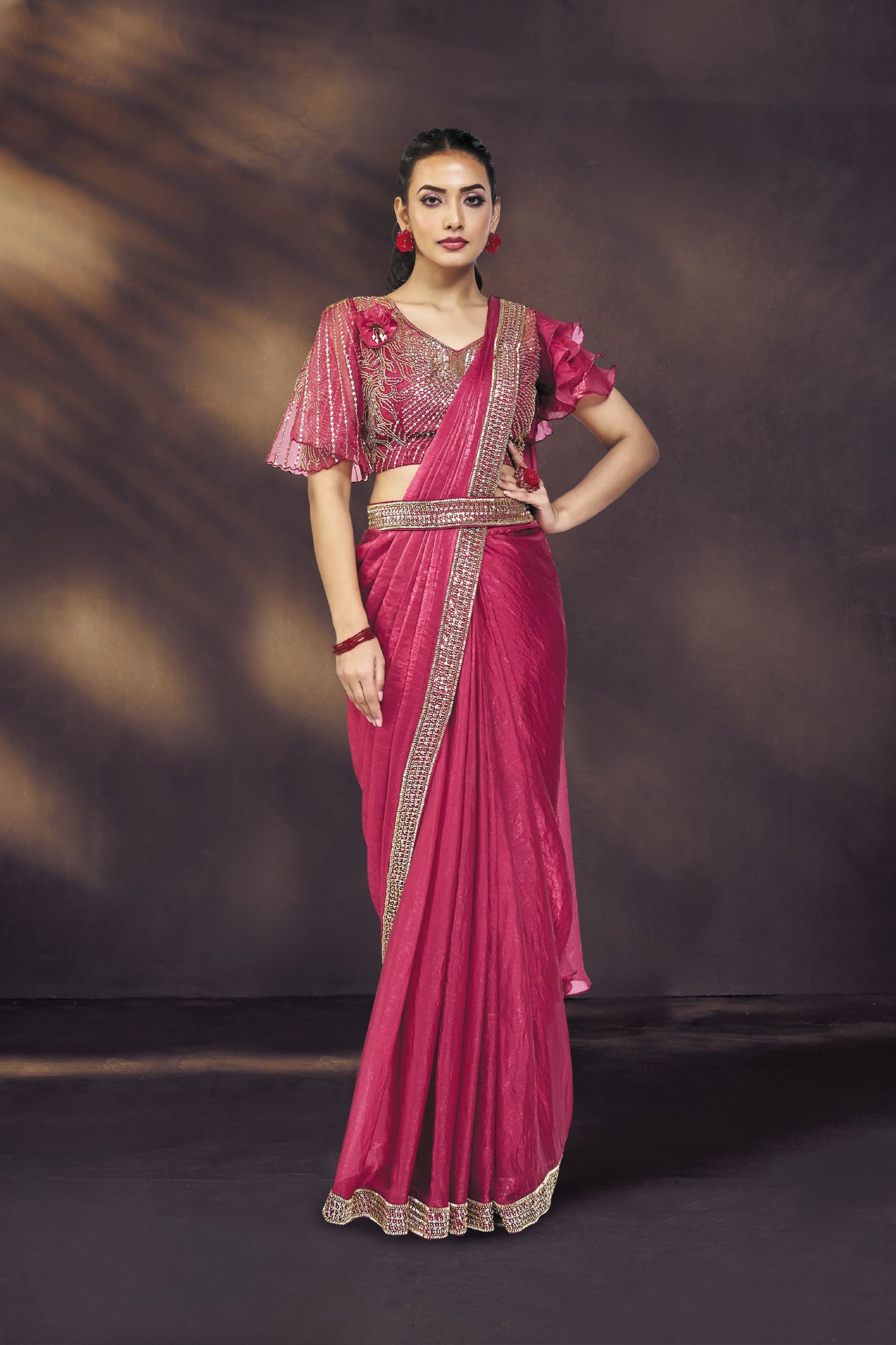 Rani Pink Designer Saree with Embroidered Blouse