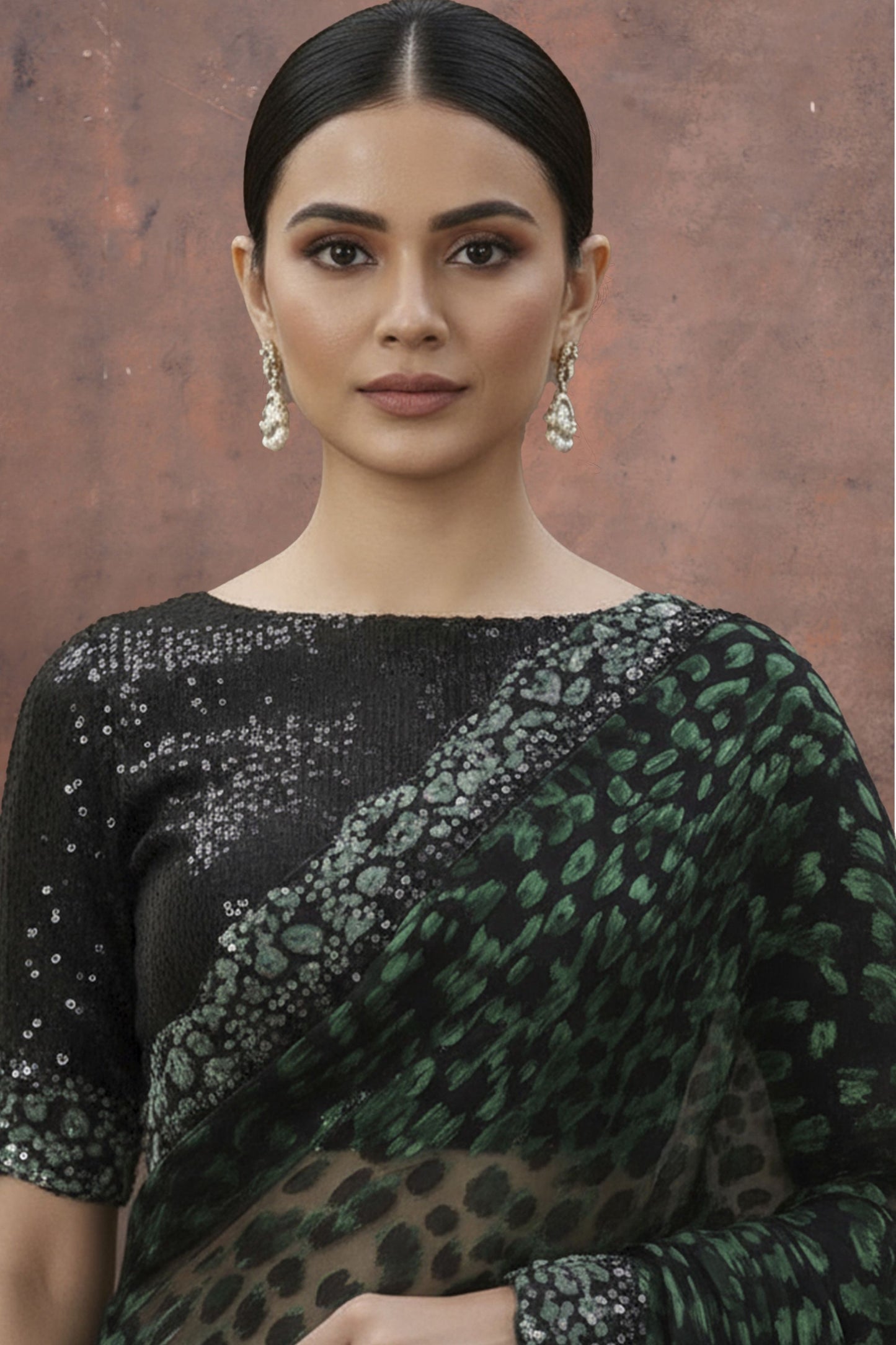 Black And Green Velvet Net Saree with Designer Party Wear