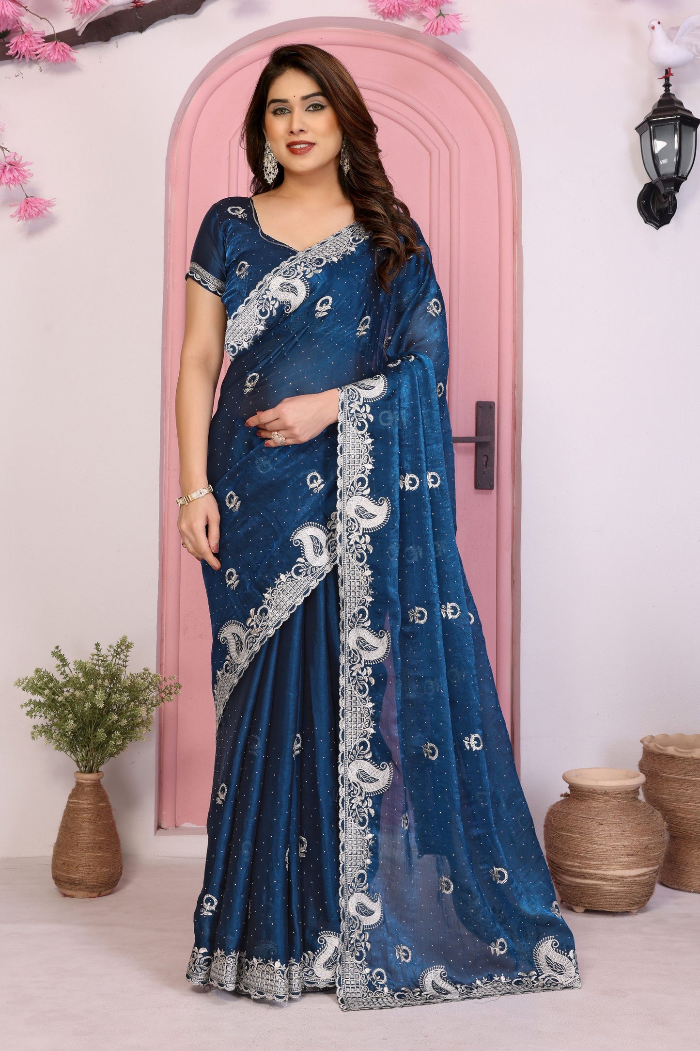 Designer Navy Blue Georgette Saree Party Wear