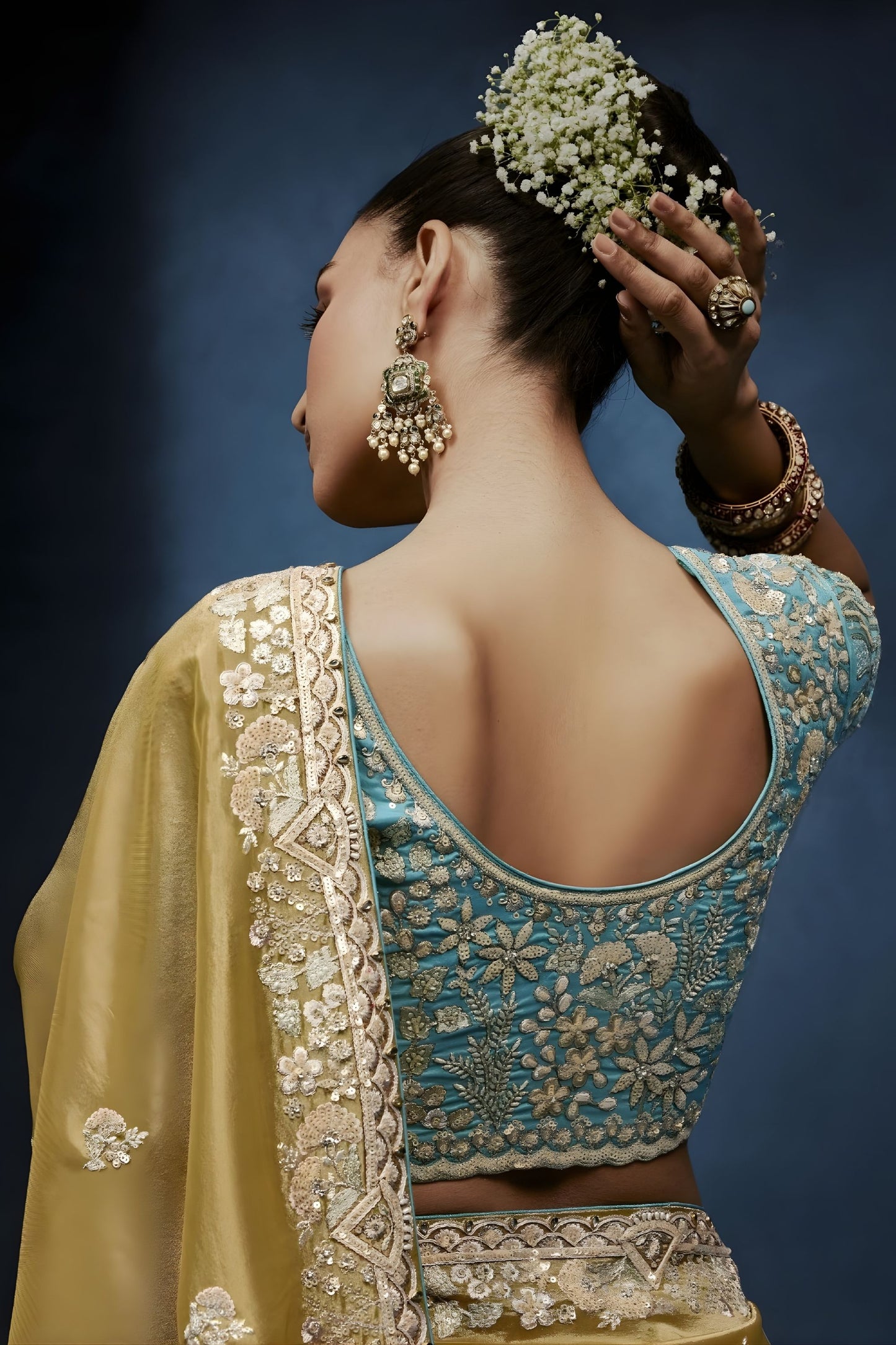 Luxury Mustard Gold Embroidered Saree with Designer Blouse