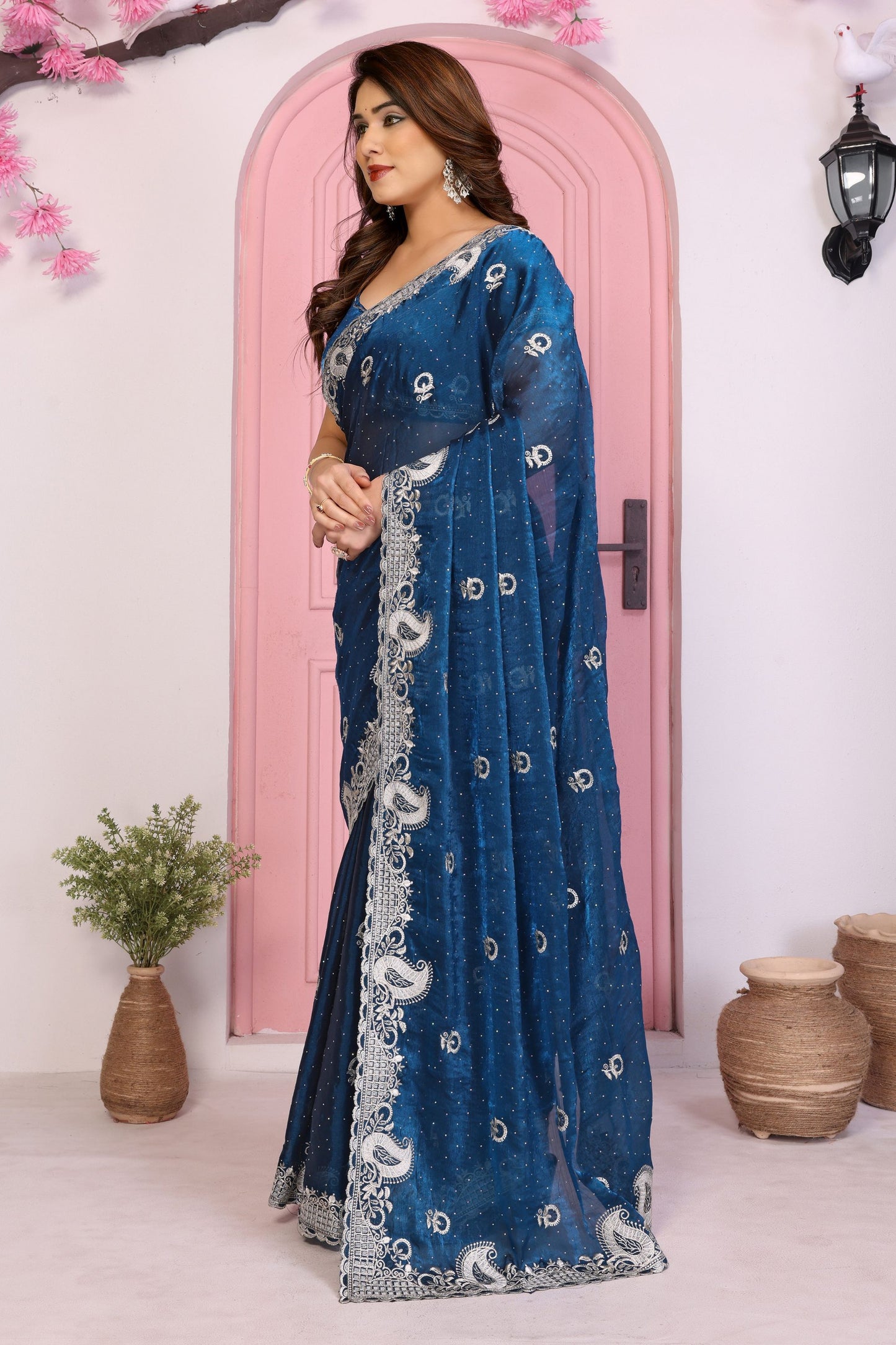 Designer Navy Blue Georgette Saree Party Wear