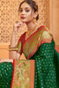 Elegant Green Banarasi Silk Saree Red Blouse Piece Perfect