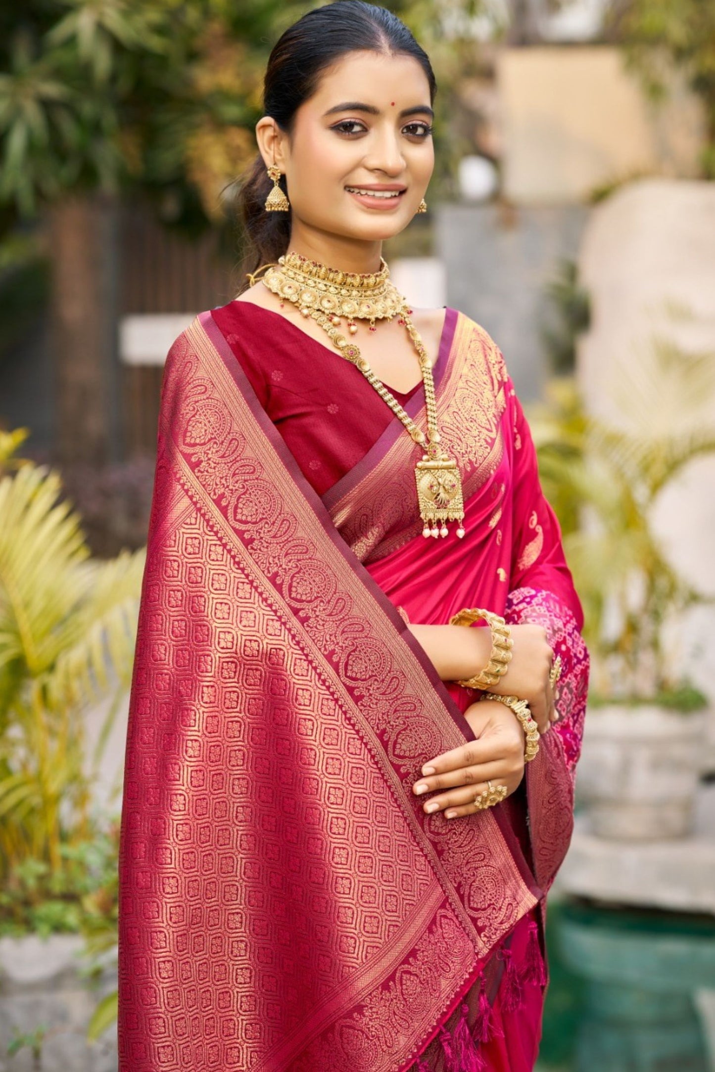 Traditional Pink Kanjivaram Silk Saree Rich Gold Zari Border Designer Pallu