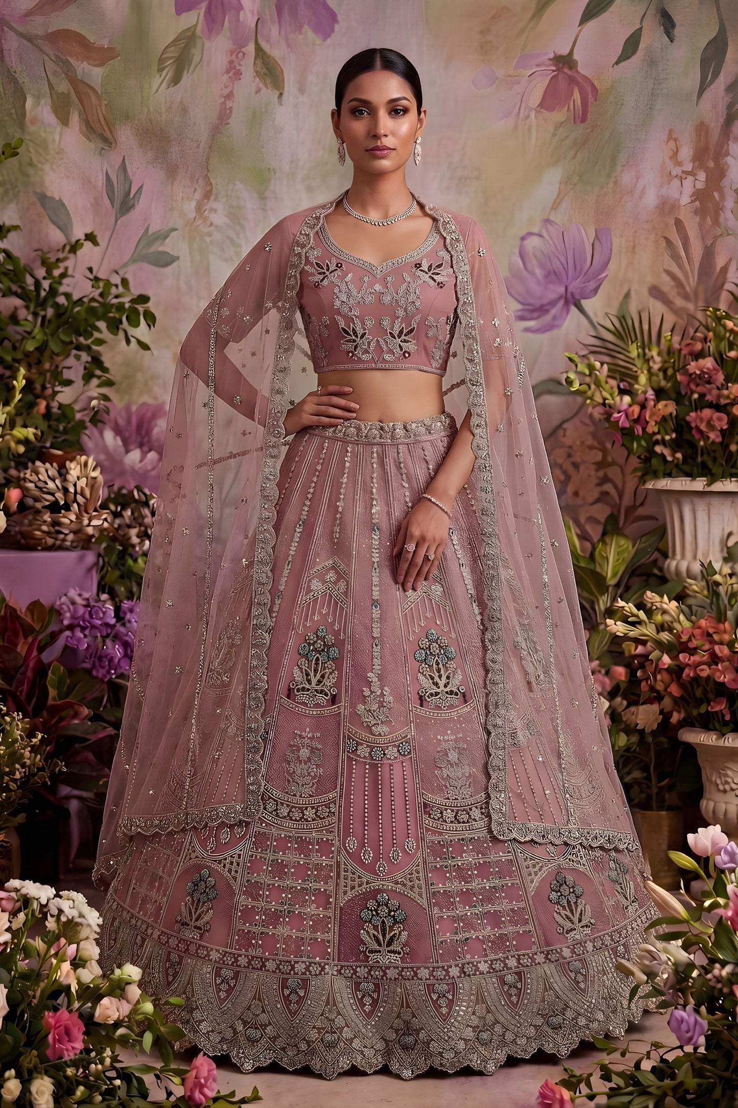 Lovely Pink Net Embroidered Bridal Lehenga Choli with Designer Dupatta for Wedding Wear