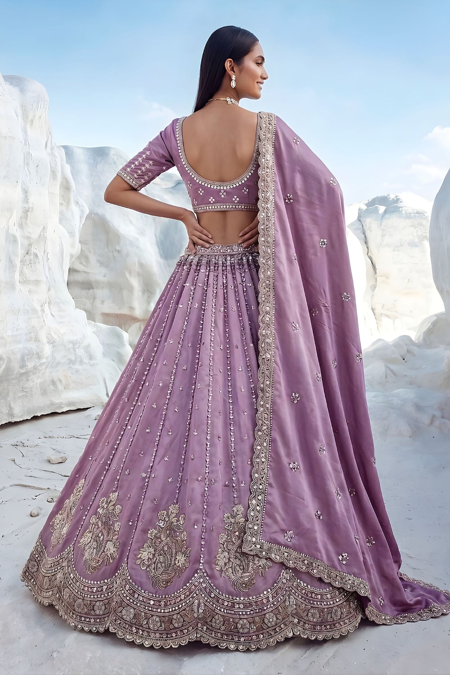 Elegant Cadbury Purple Silk Lehenga Choli Designer Dupatta for Wedding