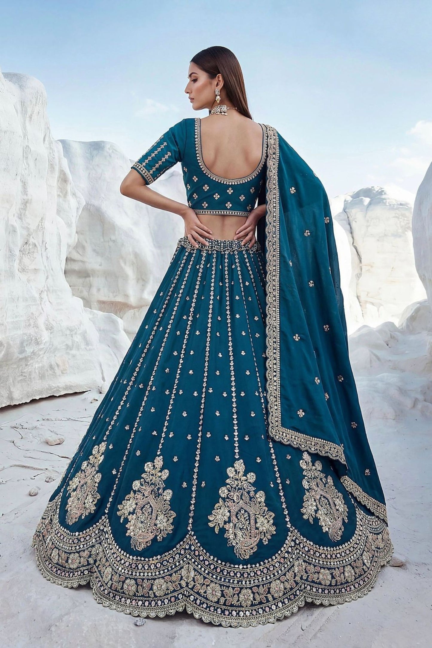 Elegant Peacock Blue Cadbury Silk Lehenga Choli Designer Dupatta for Wedding