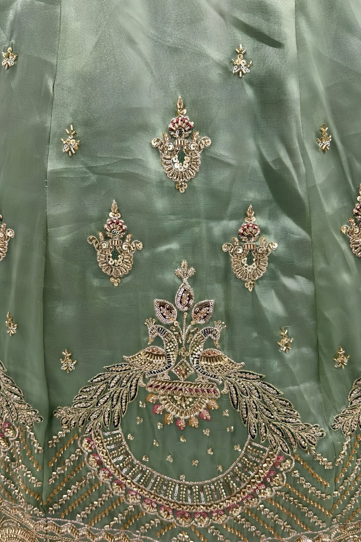 Graceful Pista Green Chandnia Silk Heavy Designer Lehenga Choli with Multi Thread Work