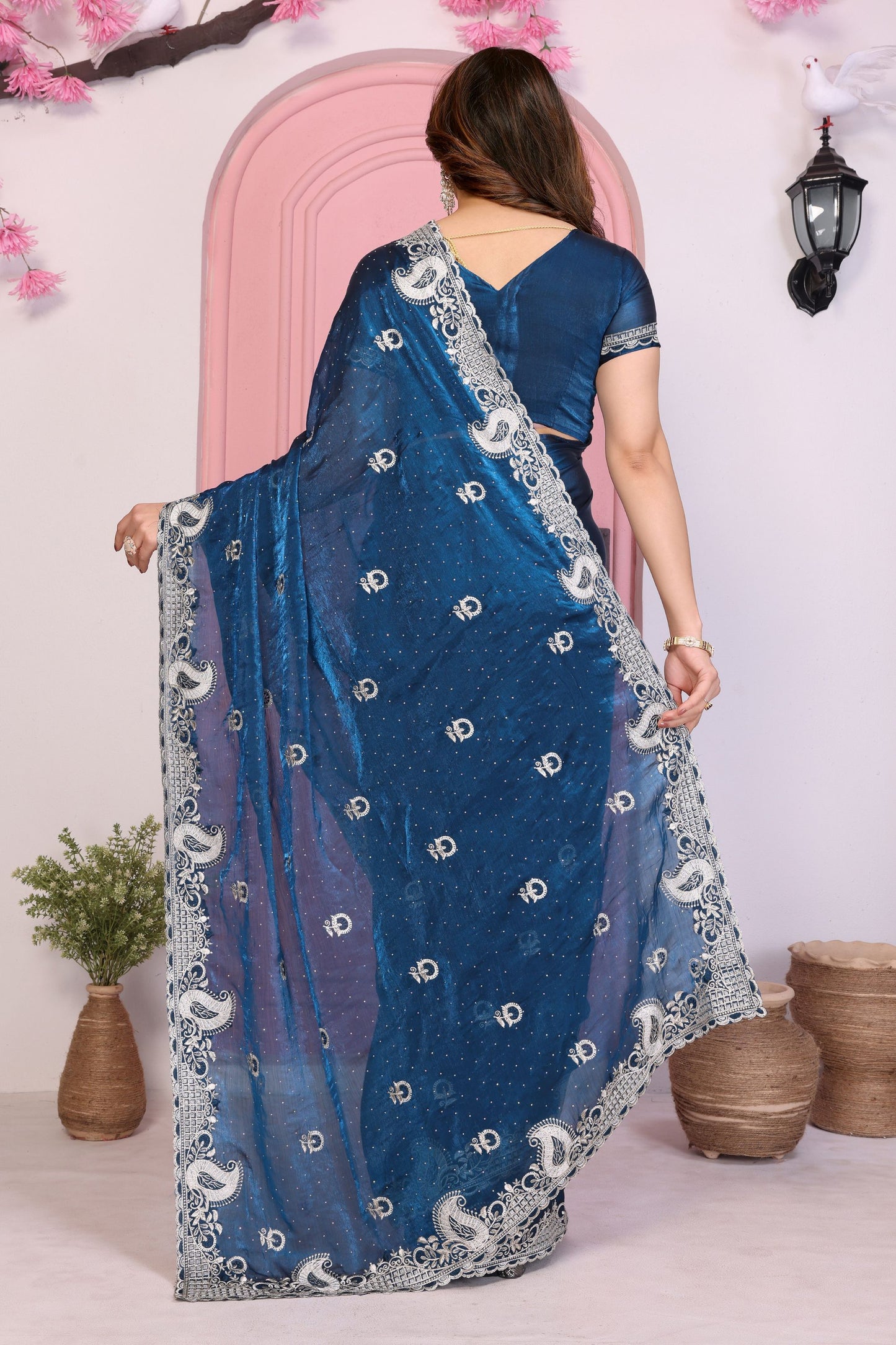 Designer Navy Blue Georgette Saree Party Wear