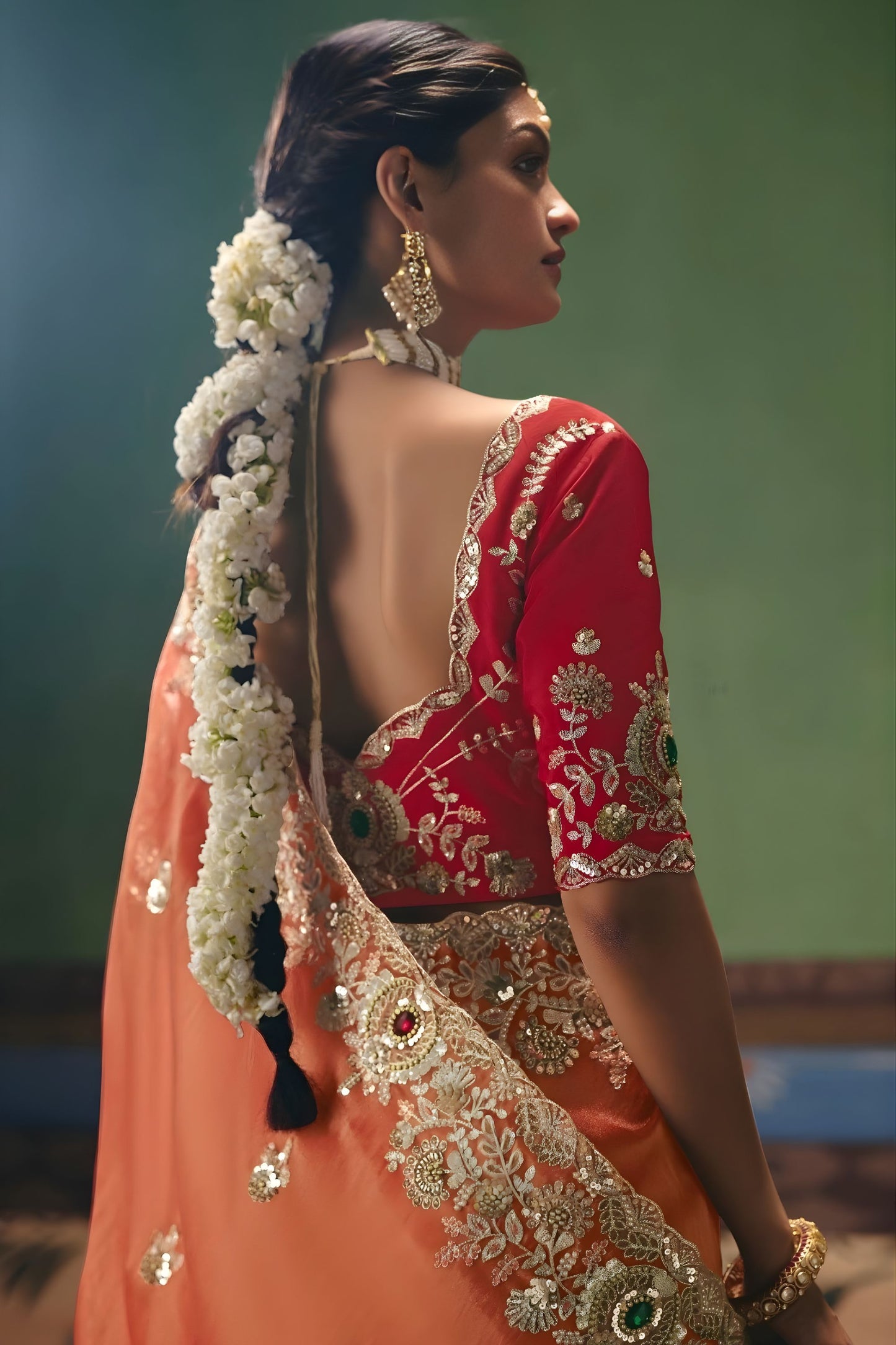 Peach Organza Silk Saree Heavy Golden Zari Embroidery Border Designer Blouse