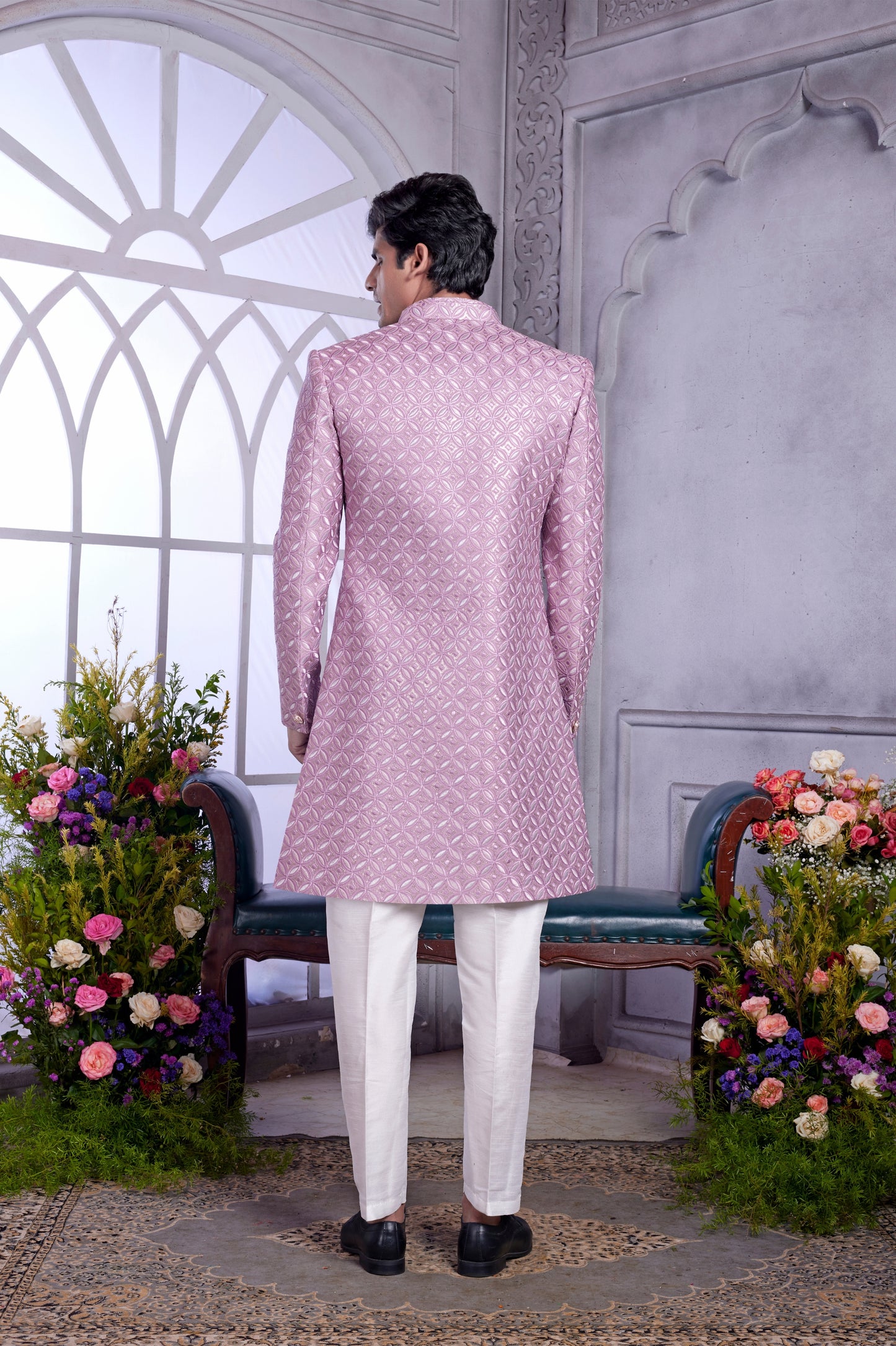 Lovely Pink Embroidered Art Silk Indo-Western Set for Wedding