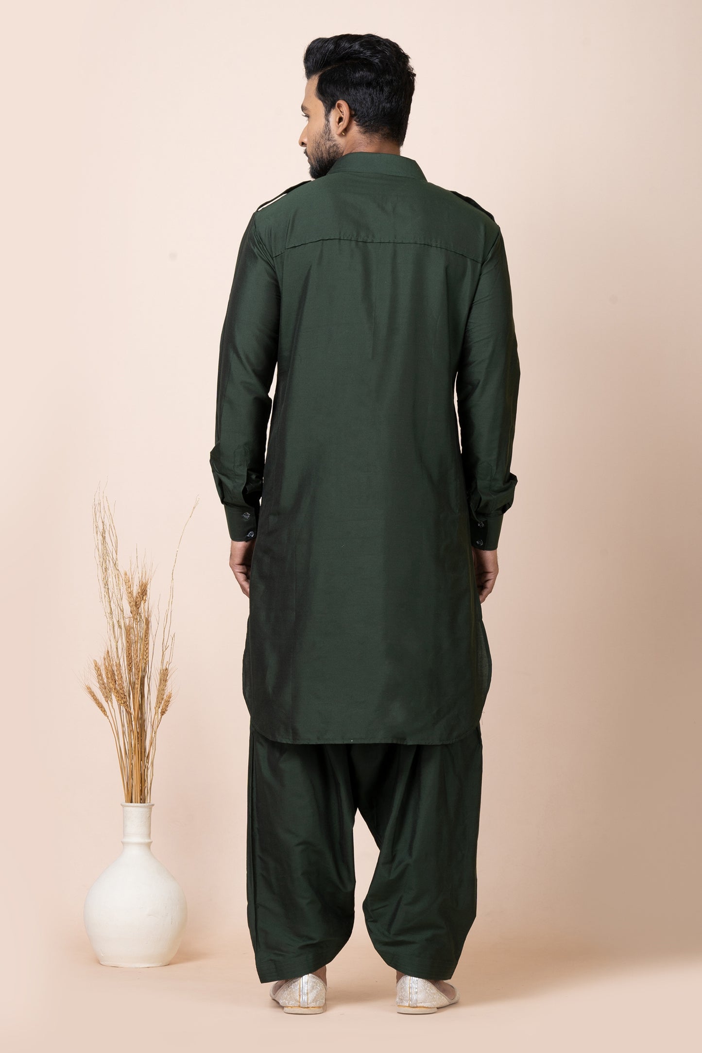 Elegant Dark Green Viscose Pathani Kurta Salwar Set for Men