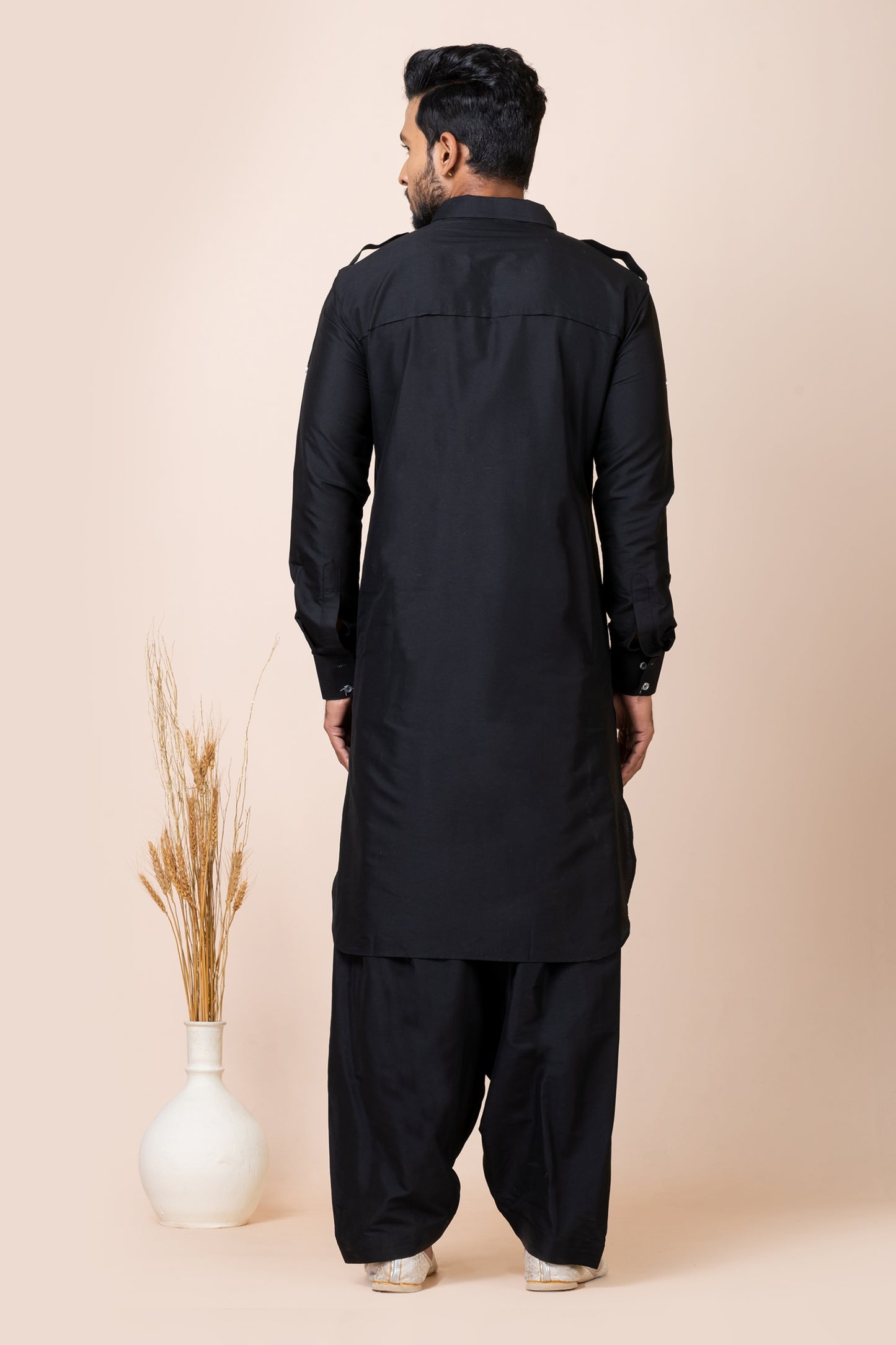 Trendy Black Viscose Pathani Kurta Salwar Set for Men