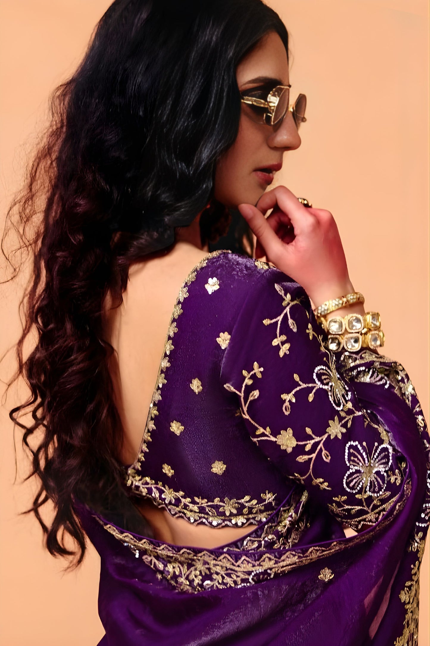 Purple Designer Saree Heavy Embroidered Border Saree