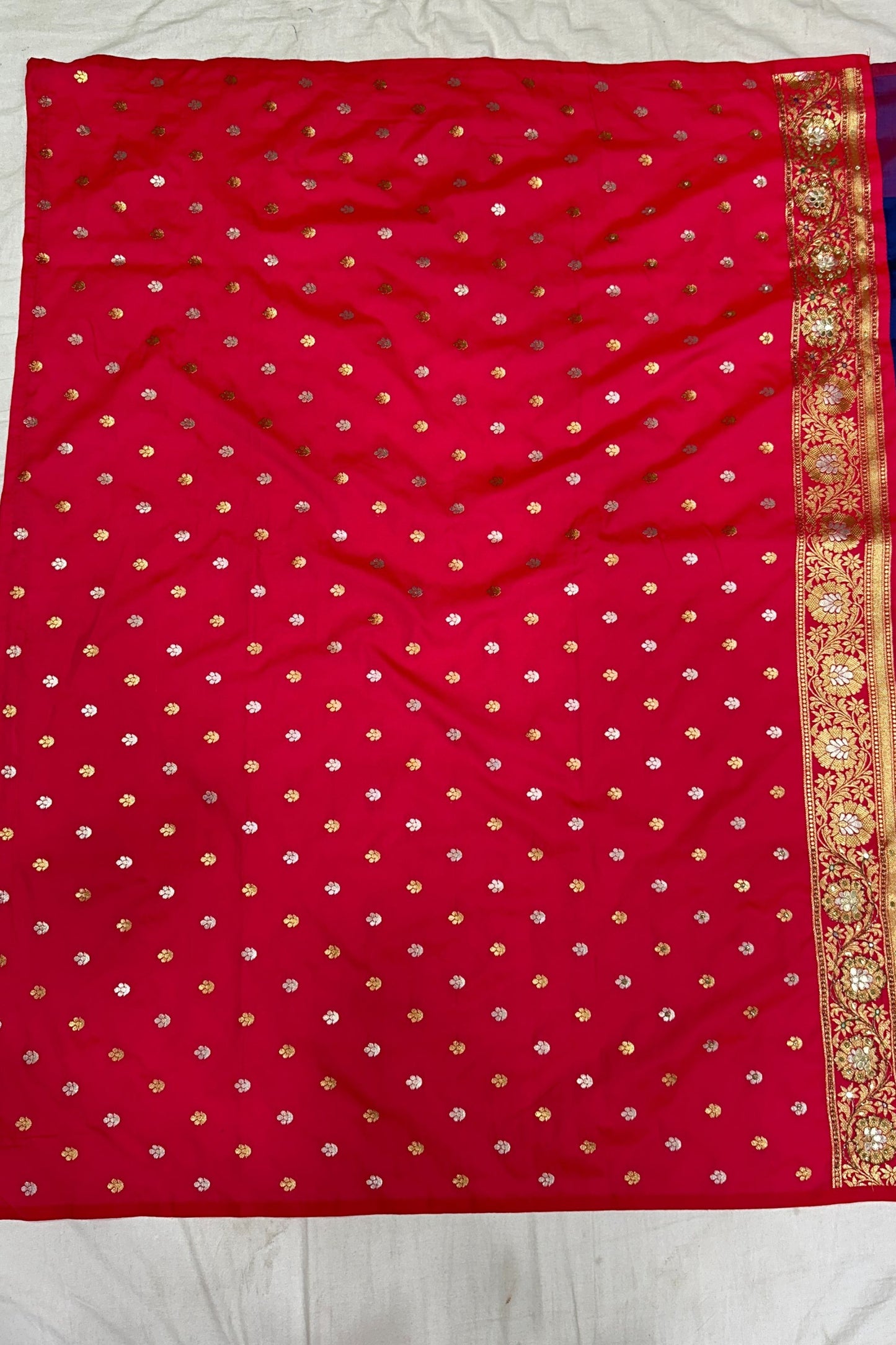 Navy Blue Banarasi Silk Saree with Red Embroidered Pallu