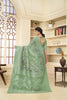 Pastel Green Linen Silk Saree with Blue Floral Digital Print and Zari Woven Border