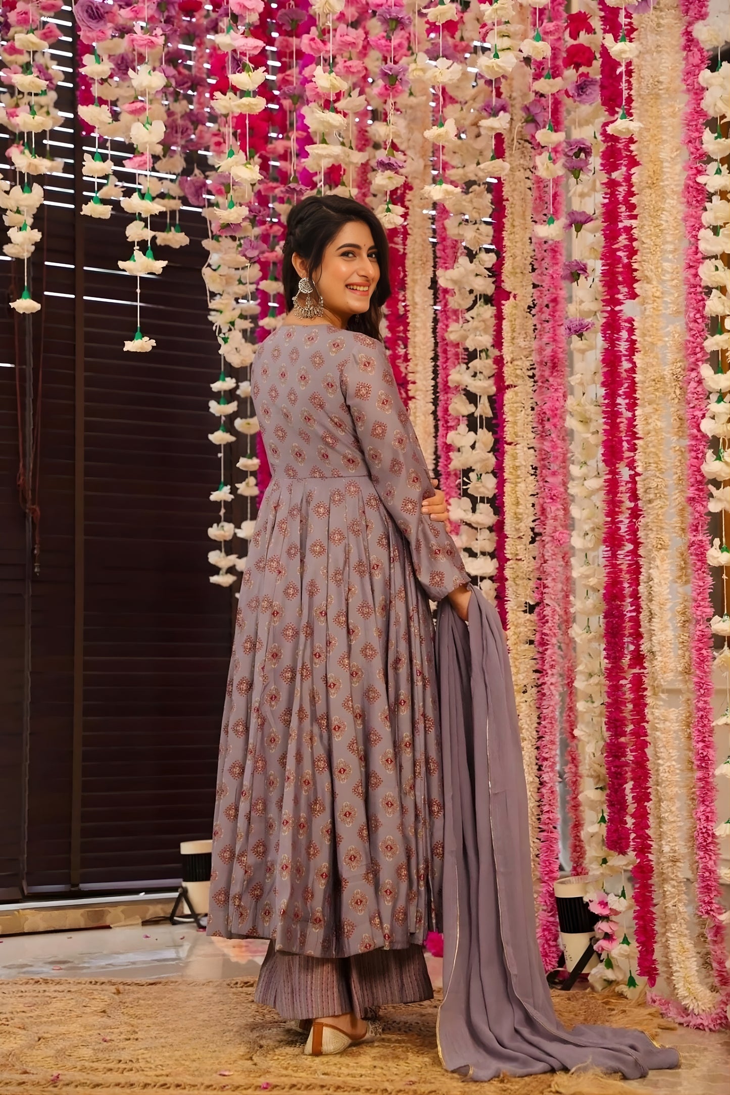 Stylish Brown Muslin Digital Printed Anarkali Salwar Suit with Dupatta