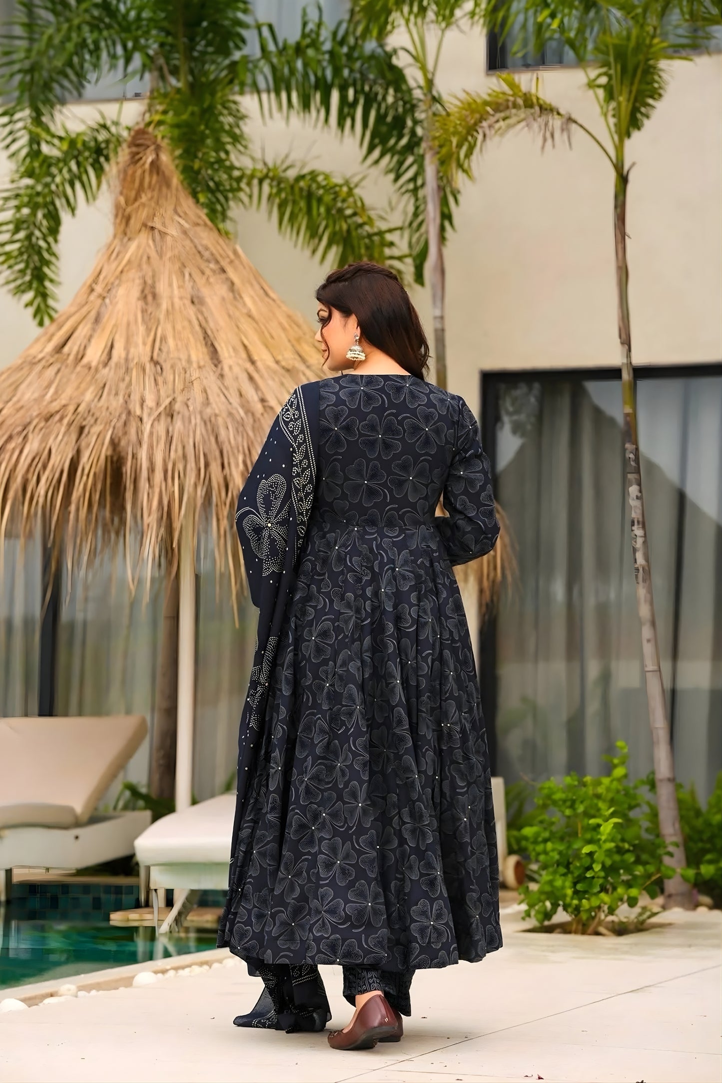 Stunning Black Muslin Digital Floral Printed Anarkali Salwar Suit with Dupatta