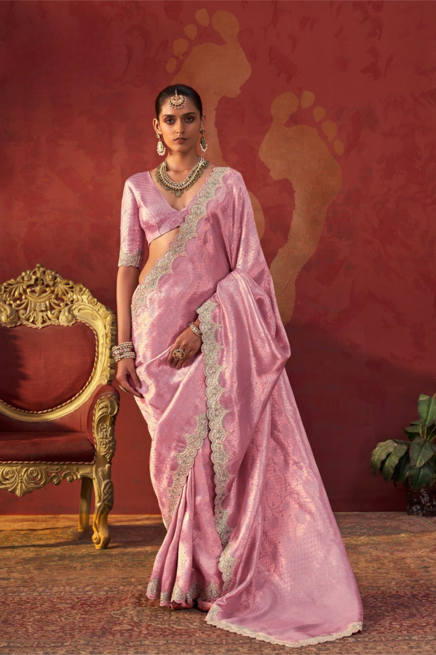 Beautiful Light Pink Viscose Saree Zari Embroidery Work for Women