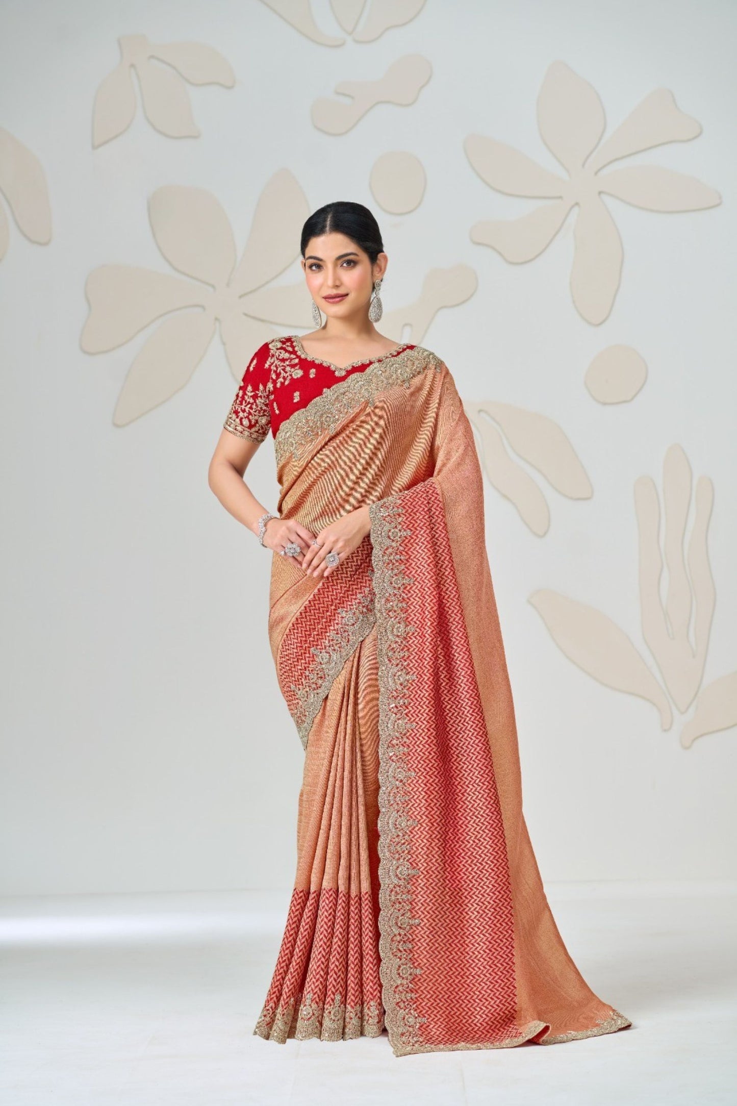 Beautiful Peach Viscose Saree Embroidery Border for Women
