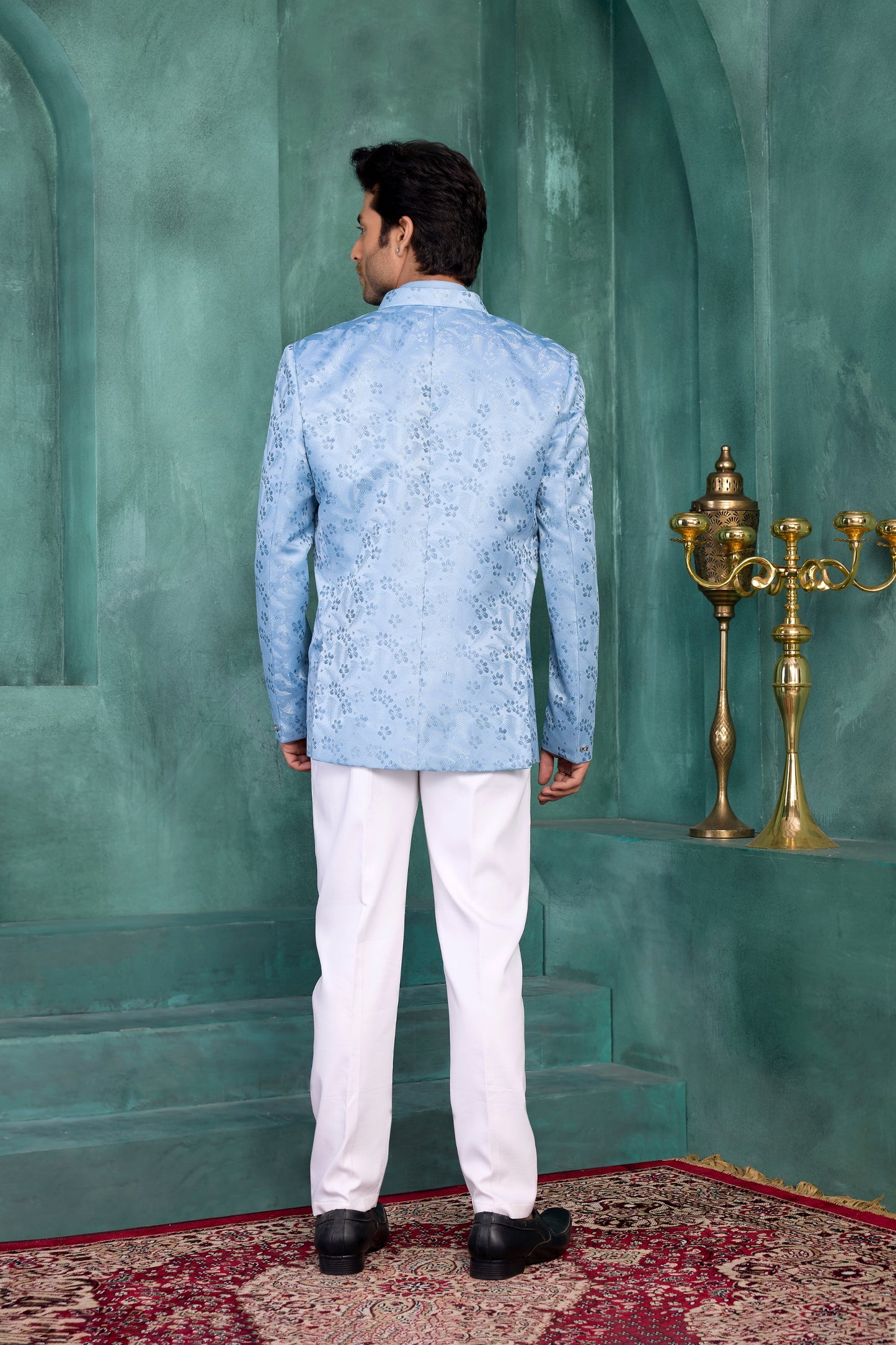Lovely Sky Blue Floral Jodhpuri Jacket Without Pant for Wedding