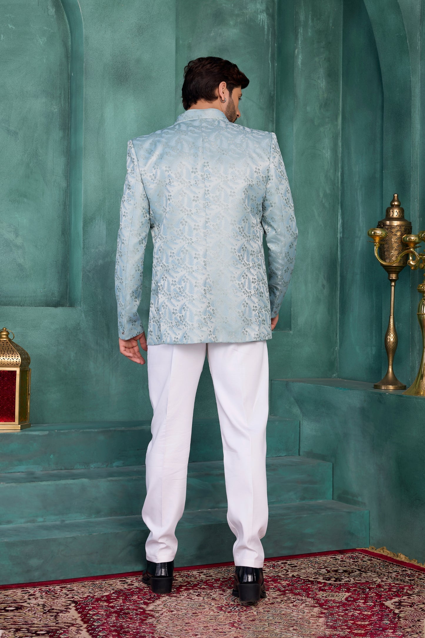 Royal Mint Green Floral Jodhpuri Jacket Without Pant for Wedding