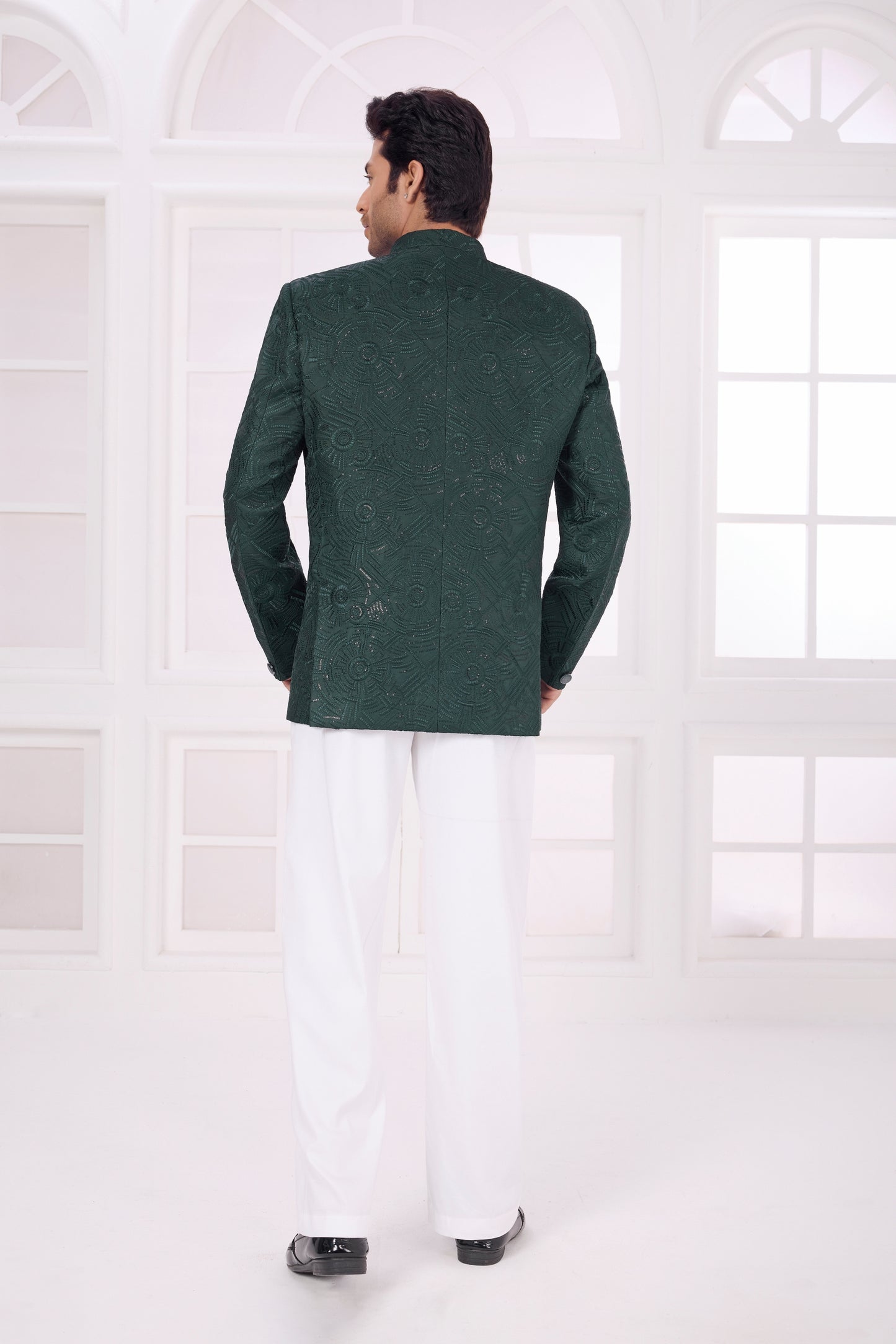 Handsome Dark Green Floral Jodhpuri Jacket Without Pant for Wedding
