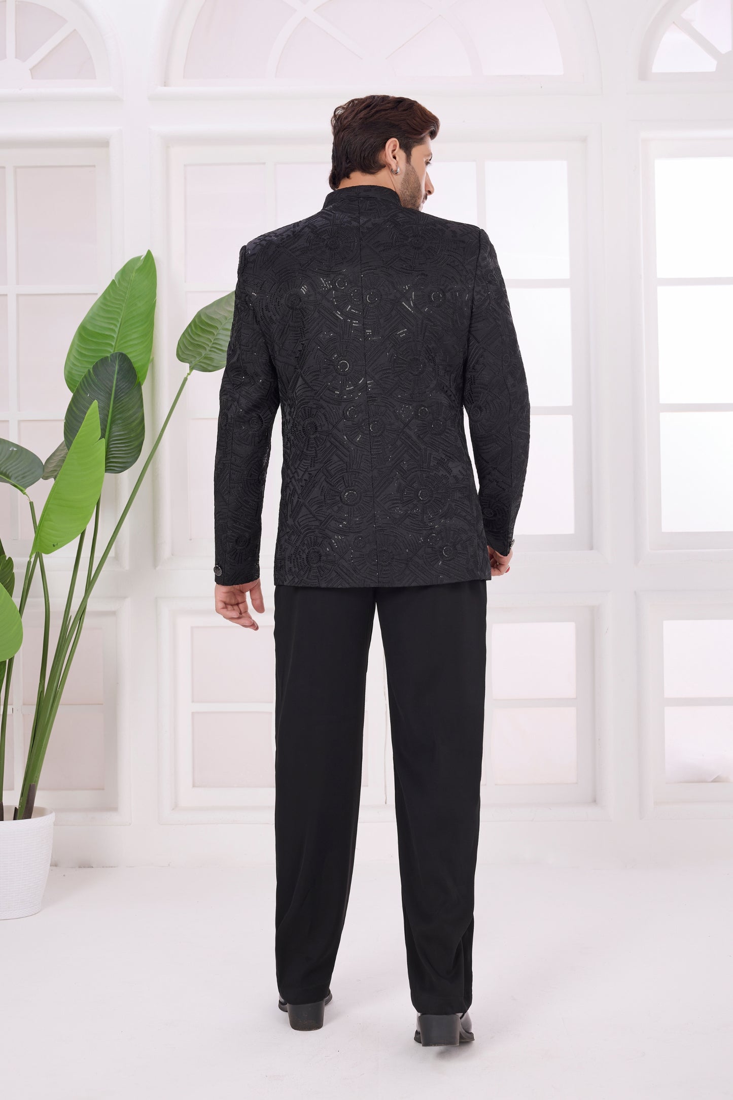 Latest Black Textured Jodhpuri Jacket Without Pant for Wedding