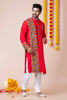 Red Rayon Kurta with Multicolor Mirror Embroidery for Navratri Festival