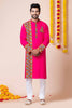 Hot Pink Rayon Kurta with Multicolor Mirror Embroidery for Navratri Festival