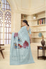 Sky Blue Linen Saree with Colorful Bird Print and Woven Detailing